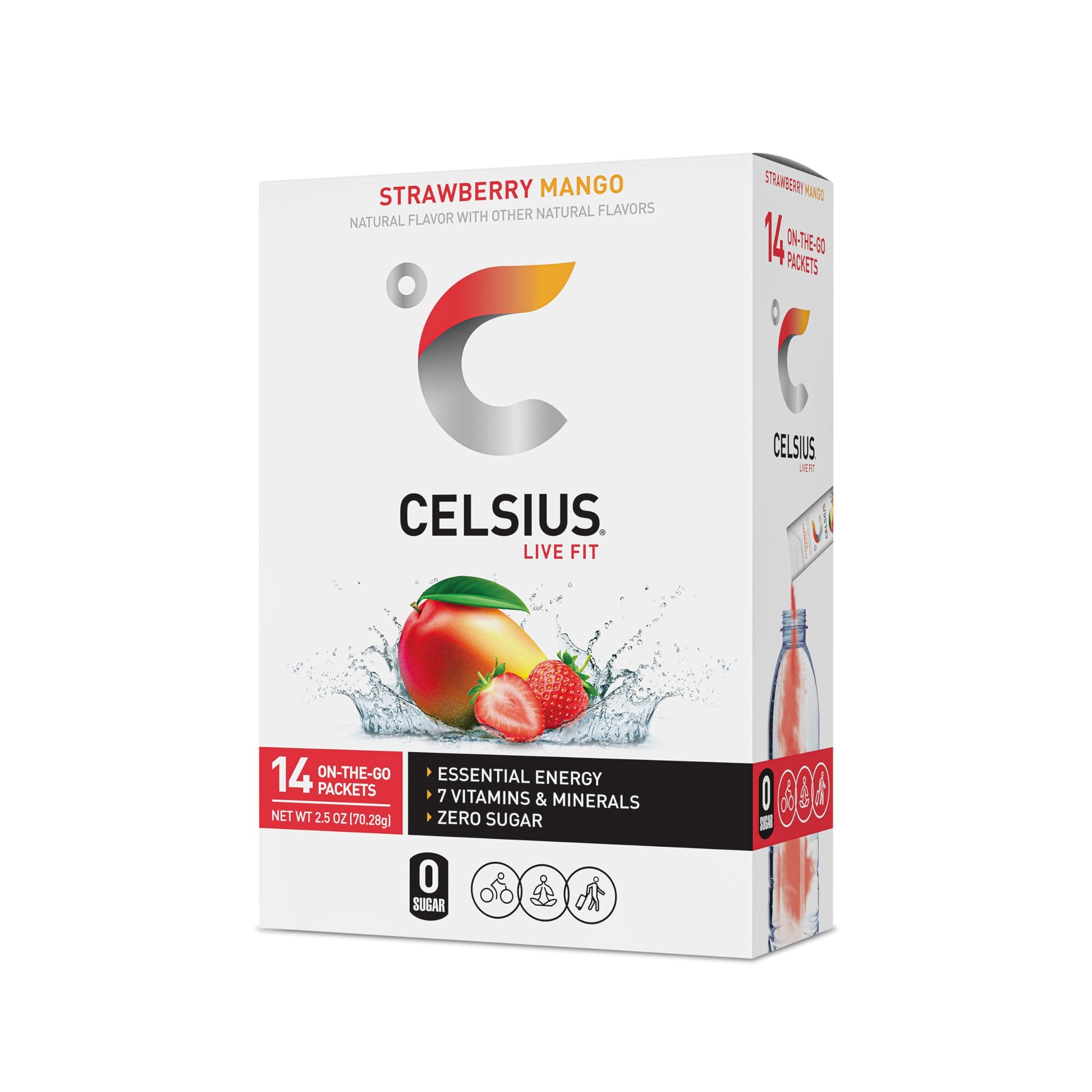 CELSIUS On-the-Go Powder Sticks Strawberry Mango, Essential Energy 14 Sticks per Pack CELSIUS uk supplements
