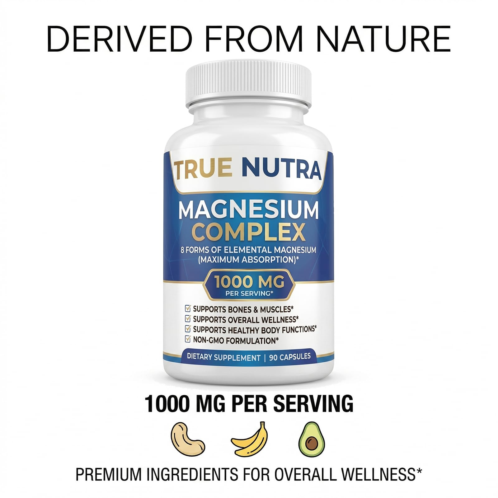 True nutra Magnesium Complex，Advanced 8-in-1 Magnesium Blend，Glycinate, Citrate, Malate, Taurate etc，High Formula，90 Capsules true nutra uk supplements