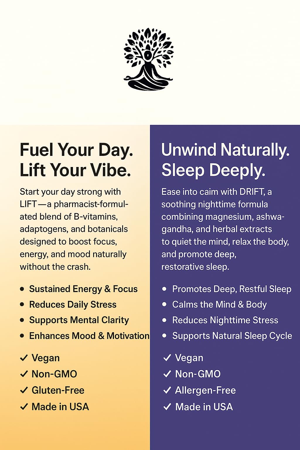 Prime Vibe Goods Lift & Drift – Energy & Stress Support Supplement – Adaptogens for Focus, Relaxation & Sleep – Ashwagandha, Magnesium, Rhodiola, GABA, Maca – Vegan (2-Pack, 120 Capsules) Prime Vibe Goods uk supplements