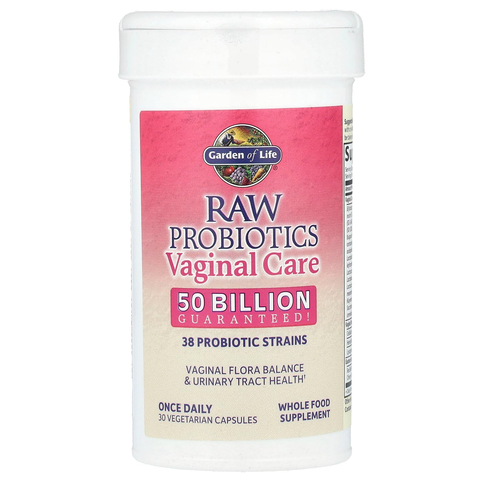 Garden of Life Raw Probiotics Vaginal Care - 50 Billion CFU - 38 Probiotic Strains - Supports Vaginal & Urinary Tract Health - Shelf Stable - 30 Vegetarian Capsules Garden of Life uk supplements
