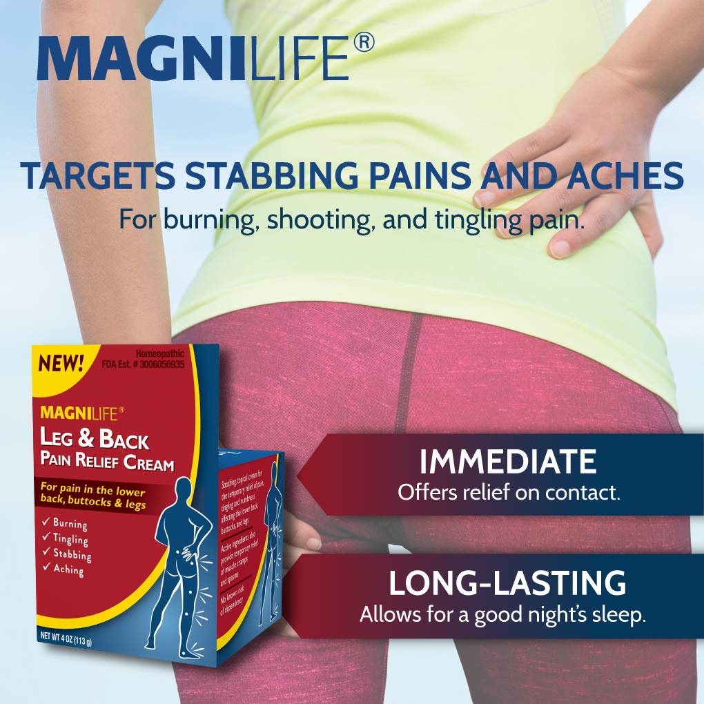 MagniLife Leg & Back Pain Relief Cream (4 oz), Topical Support for Leg Pain & Lower Back Discomfort, Fast Absorbing, No Residue, Mild Scent, Massage-in Formula MagniLife uk supplements