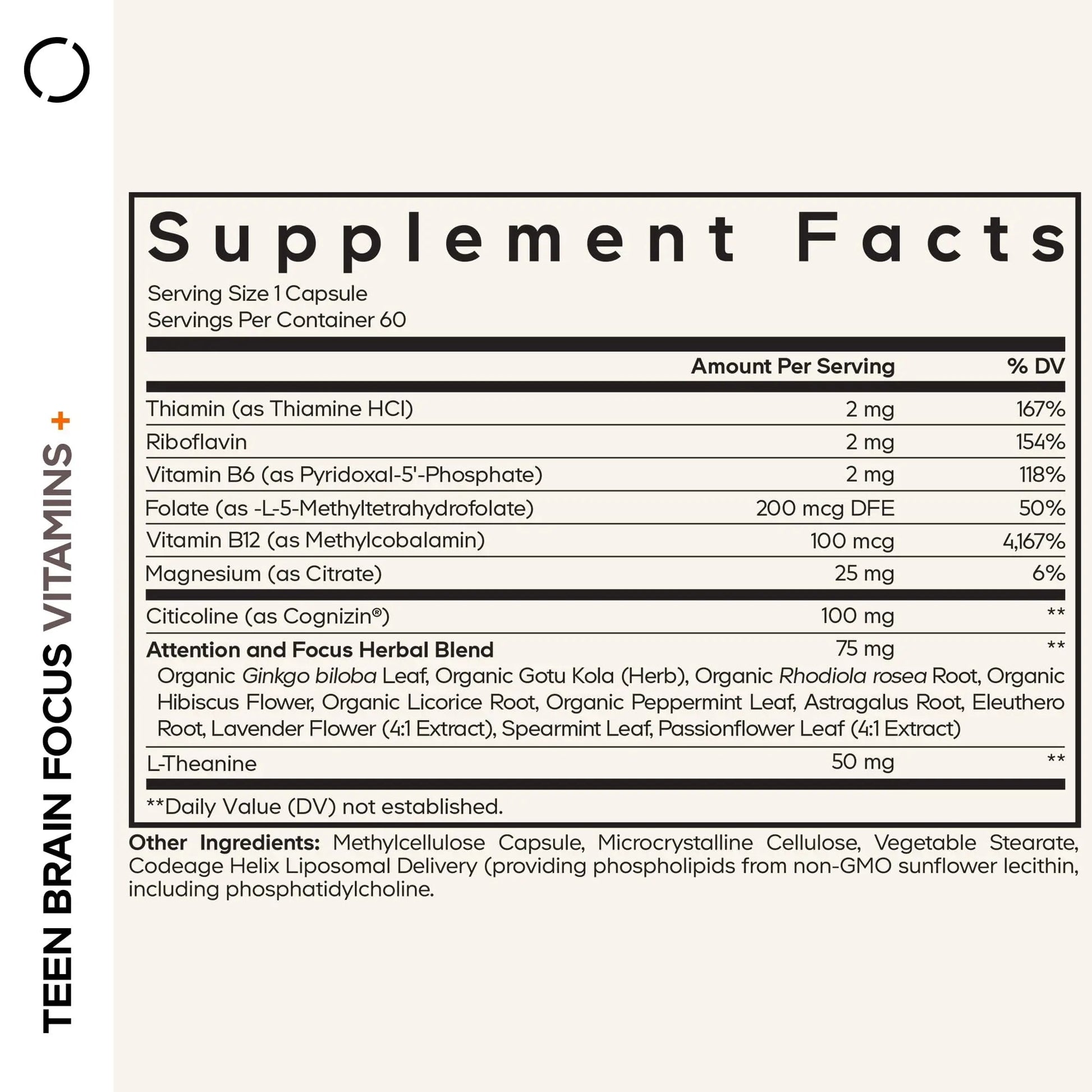 Codeage Teen Brain Focus Vitamins+ Citicoline Cognizin, L-Theanine, Ginkgo, Rhodiola, Lavender, Magnesium, Vitamin B6, B12, Folate Codeage uk supplements