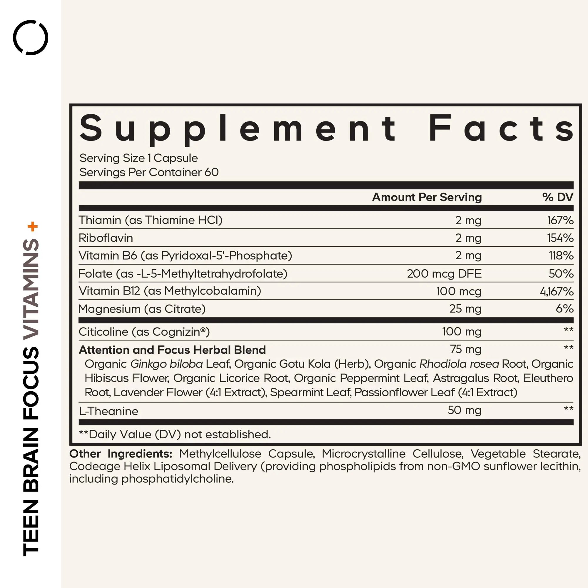 Codeage Teen Brain Focus Vitamins+ Citicoline Cognizin, L-Theanine, Ginkgo, Rhodiola, Lavender, Magnesium, Vitamin B6, B12, Folate Codeage uk supplements