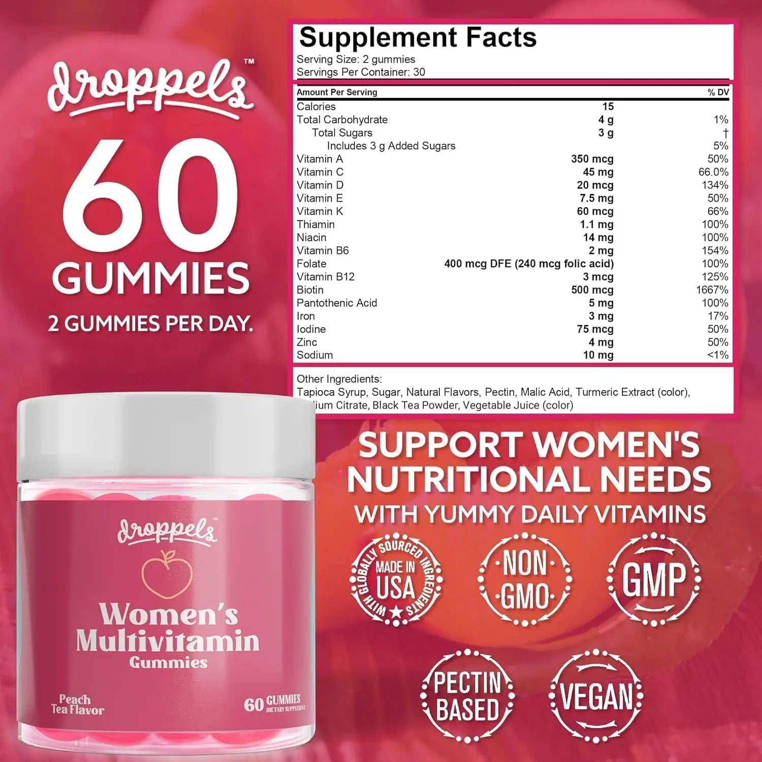 Droppels His & Hers Bundle: Men's & Women's Multivitamin Gummies | Vegan, Non-GMO, Pectin-Based | BlackBerry & Peach Tea Flavors Droppels uk supplements