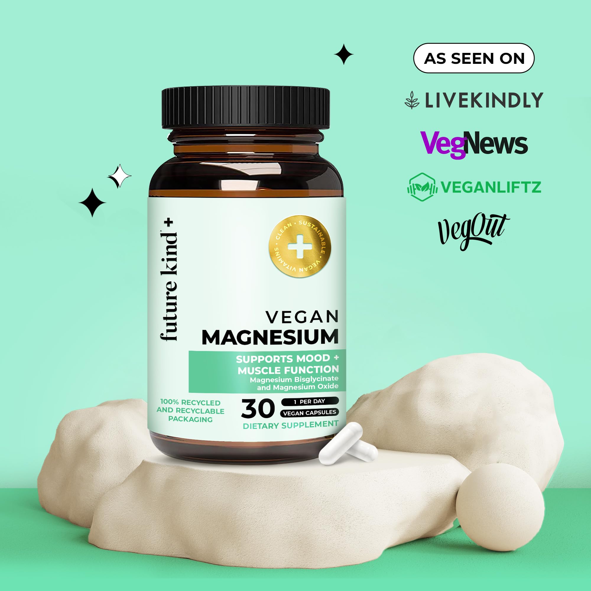 Future Kind Magnesium Glycinate, Supports Muscle and Nerve Function, High Absorption Chelated Magnesium Supplement, Nightly Calm, Energy & Metabolism, Highly Bioavailable & Potent - 30 Vegan Capsules Future Kind uk supplements