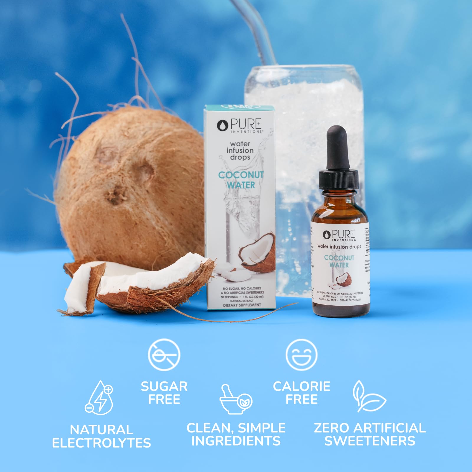 Pure Inventions - Coconut Water Infusion Drops – Electrolytes - Sugar-Free Hydration, Zero Calories, No Artificial Sweeteners, Clean Ingredients, 30 Servings Pure Inventions uk supplements