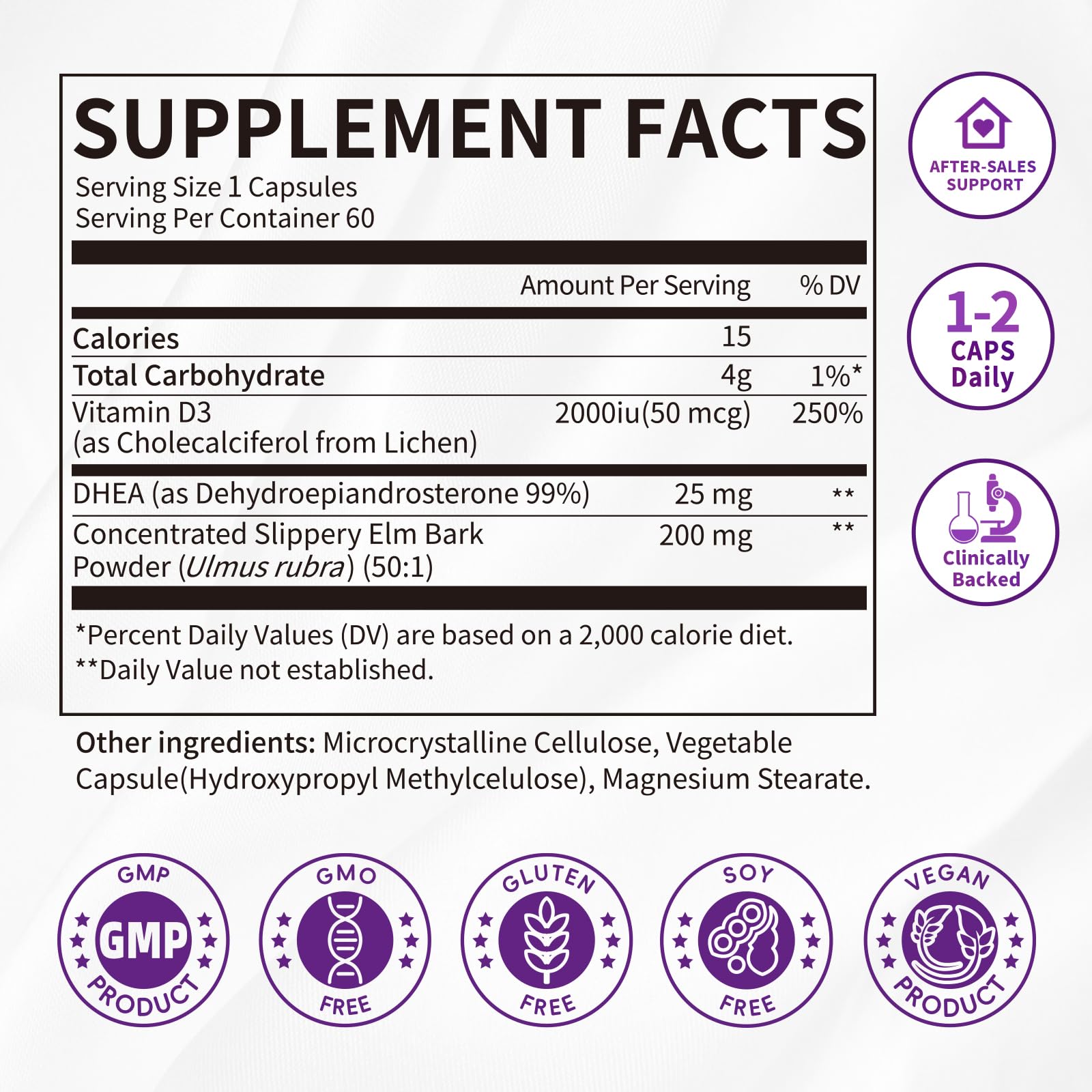 Women's DHEA 25mg Supplement with Vitamin D3 & Slippery Elm – Daily Hormone Support for Energy, Mood, Immune & Healthy Aging – Gentle Balance Formula, Vegan Capsules, 60 Count iMATCHME uk supplements