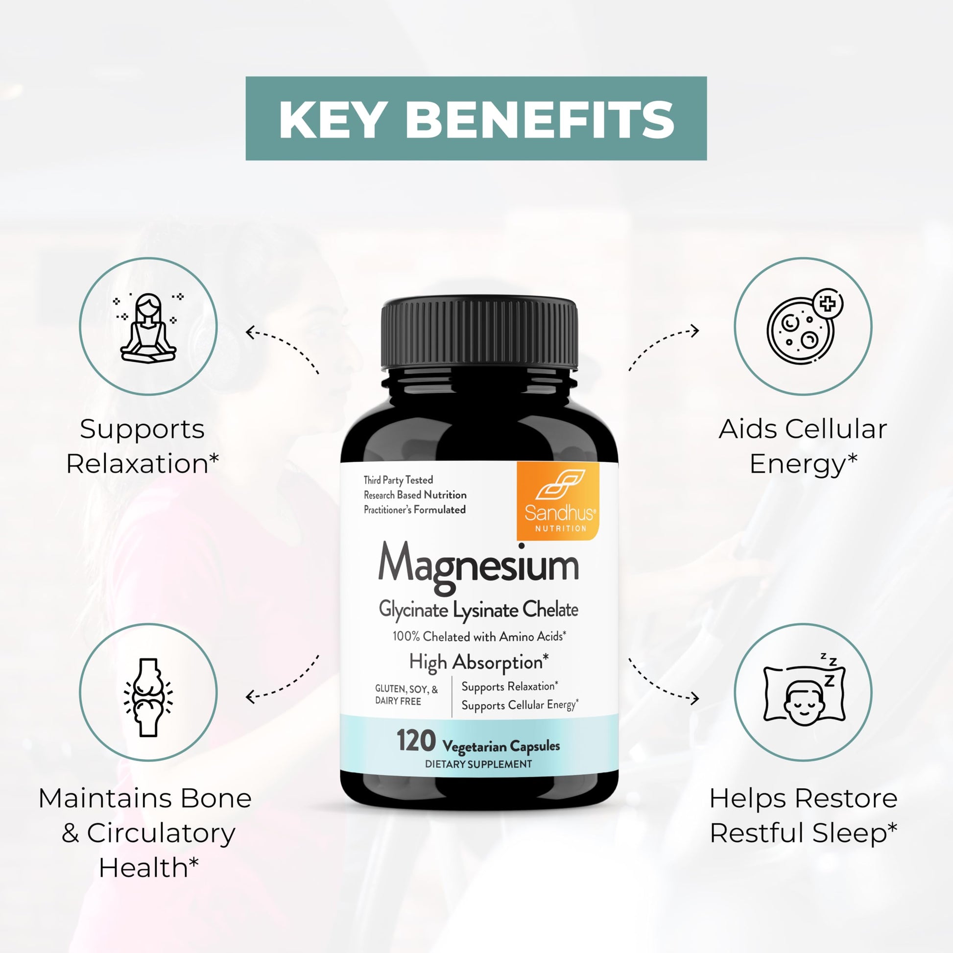 Sandhu's Magnesium Glycinate Lysinate | 120 Easy to Swallow Chelated Vegan Capsules | Magnesium Lysine Chelate Supplement for High Absorption | for Best Sleep, Leg Cramps, Relaxation Sandhu's uk supplements