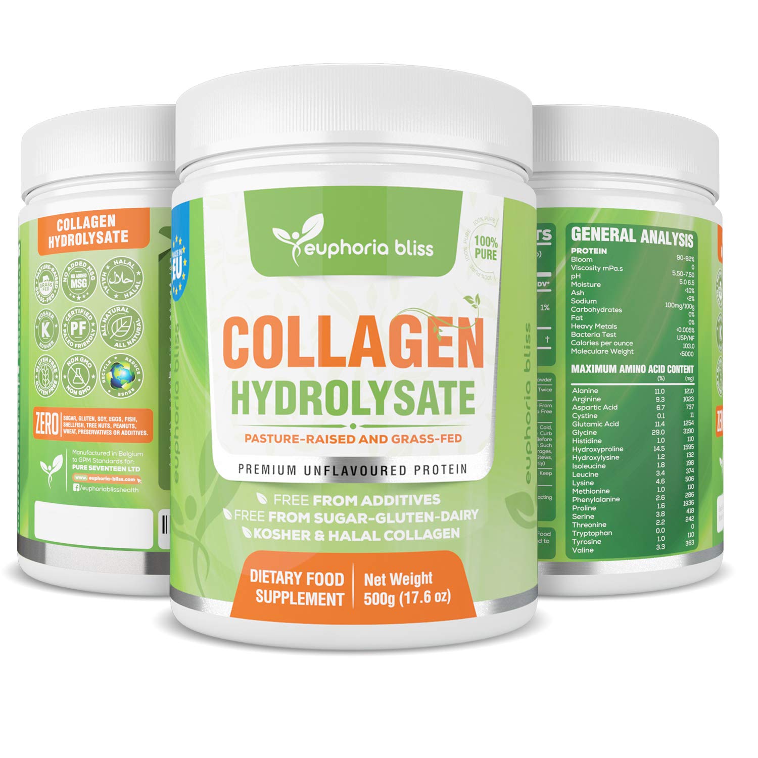 Premium Collagen Powder 500g Unflavoured High Grade Hydrolysed Collagen Joints, Bones, Gut, Wrinkles, Hair, Skin, Nails, Pain, Injury, Sleep, Fitness, Keto Euphoria Bliss uk supplements