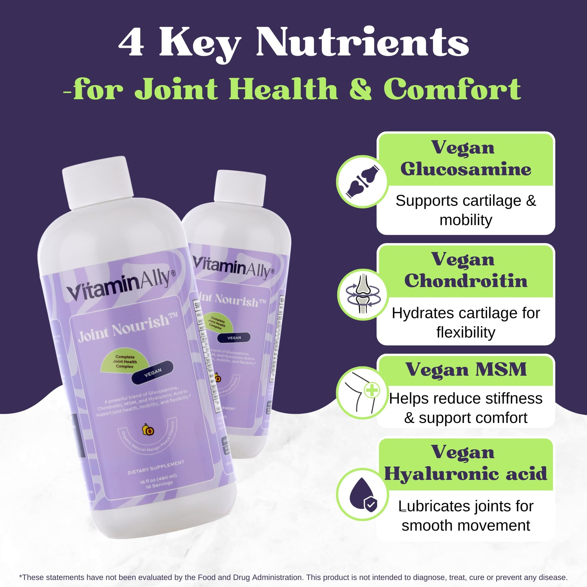Joint Nourish – 100% Vegan Liquid Joint Supplement | Vegan Glucosamine, Chondroitin, MSM, Hyaluronic Acid & Vitamin C | Mango-Peach | Supports Joint Mobility, Cartilage & Skin | Sugar-Free,16 Servings Vitaminally uk supplements