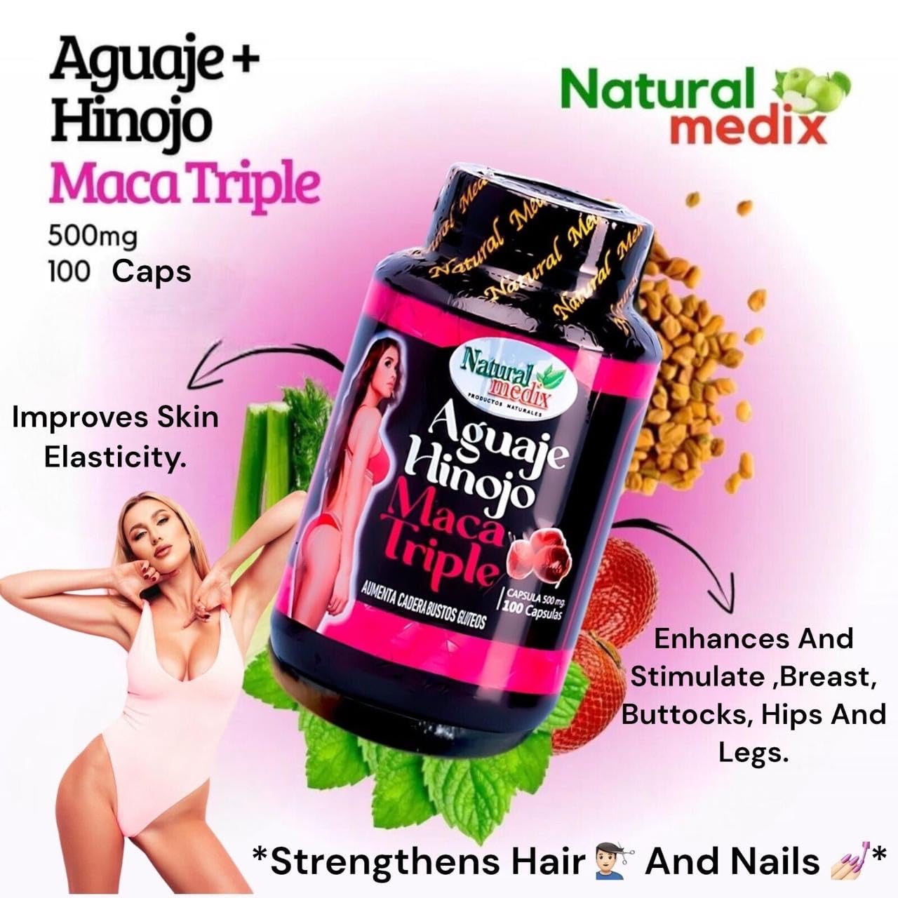 Natural medix Aguaje Hinojo Maca Triple (Maca Root Supplement) Premium 100 Capsules | Premium Botanical Blend for Feminine Balance & Confidence Natural medix uk supplements