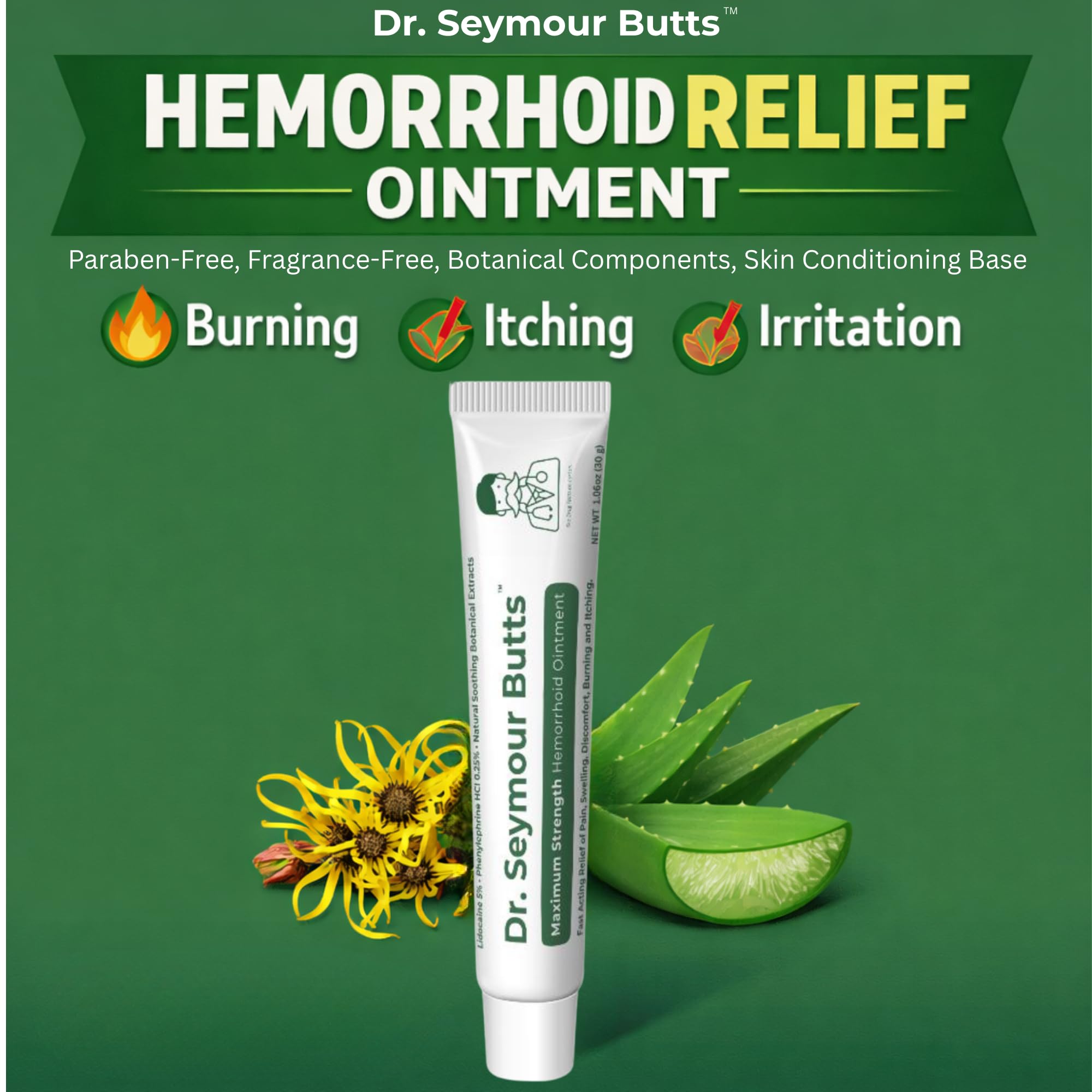 Dr. Seymour Butts Hemorrhoid Ointment – Lidocaine 5% Pain Relief for Burning, Itching & Irritation | External Hemorrhoid Care with Witch Hazel, Aloe & Botanical Support Dr. Seymour Butts uk supplements