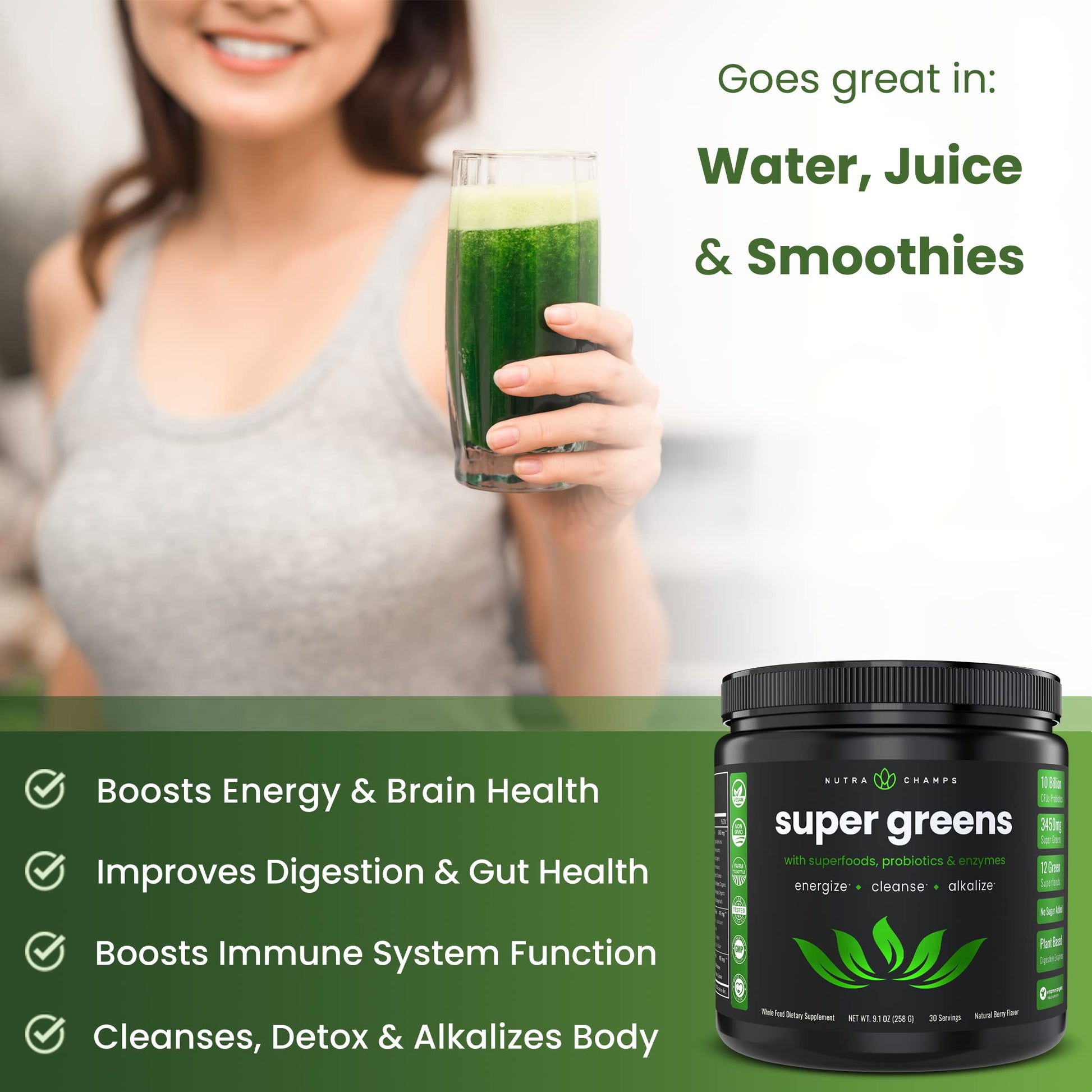 NutraChamps Super Greens Powder Premium Superfood | 20+ Organic NutraChamps uk supplements