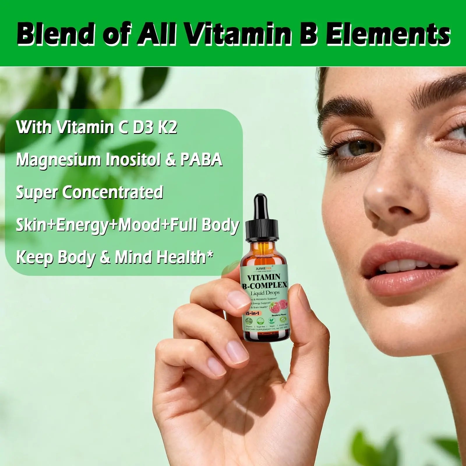 Vitamin B Complex Liquid Drops for Women Men & Kids, 15-in-1 VIT B Complex with Vitamin C B12 B6 B1 Niacin Folate Magnesium JUIWEFKK uk supplements
