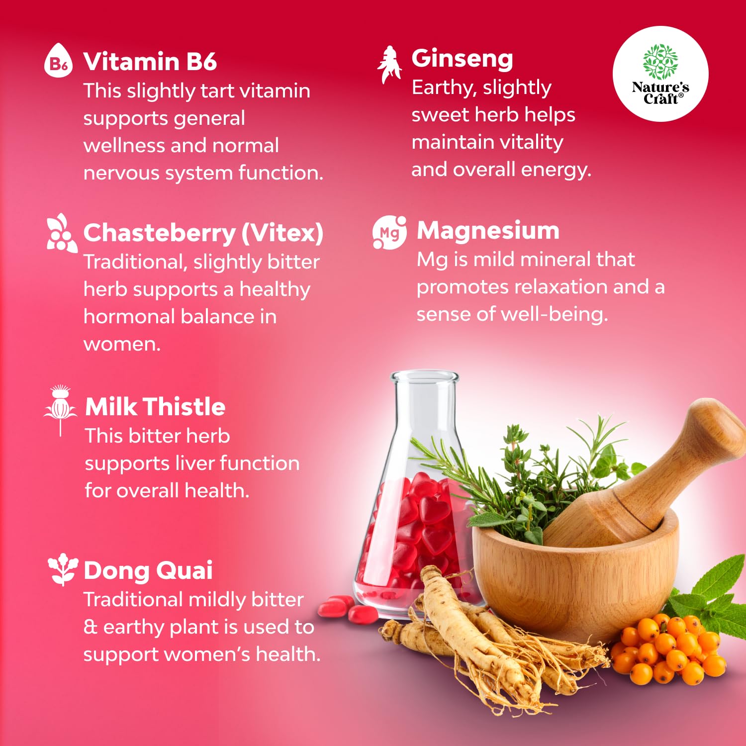 Hormone Balance for Women Gummies of All Ages - PMS Support Supplement for Women to Regulate Menstrual Cycle & Hormonal Balance Menopause & Mood Swings with Vitamin B6 & Dong Quai - 60 Chews Natures Craft uk supplements