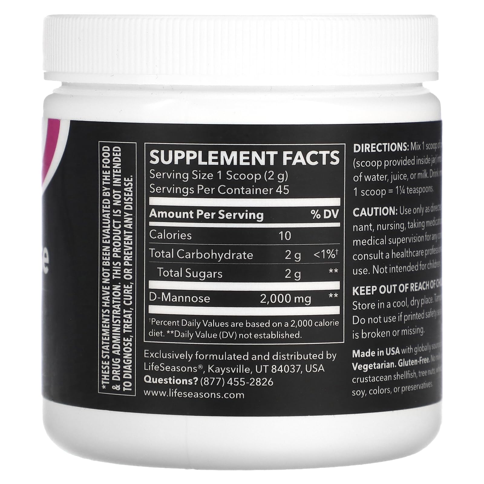 LifeSeasons D-Mannose Powder - Fast-Acting UTI Relief - Urinary Tract Health Supplement - Supports Healthy Levels of Microflora & Eases Bladder Discomfort - 45 Servings LifeSeasons uk supplements