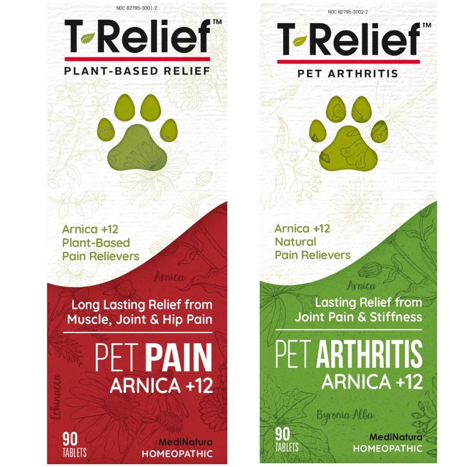 MediNatura Plant-Powered Pet Pain Relief Bundle T-Relief Pet Pain Tablets (90) + T-Relief Pet Arthritis (90) 12 Plant-Based Homeopathic Pain Relievers with Arnica - Support for Muscles, Joints + HIPS MediNatura uk supplements