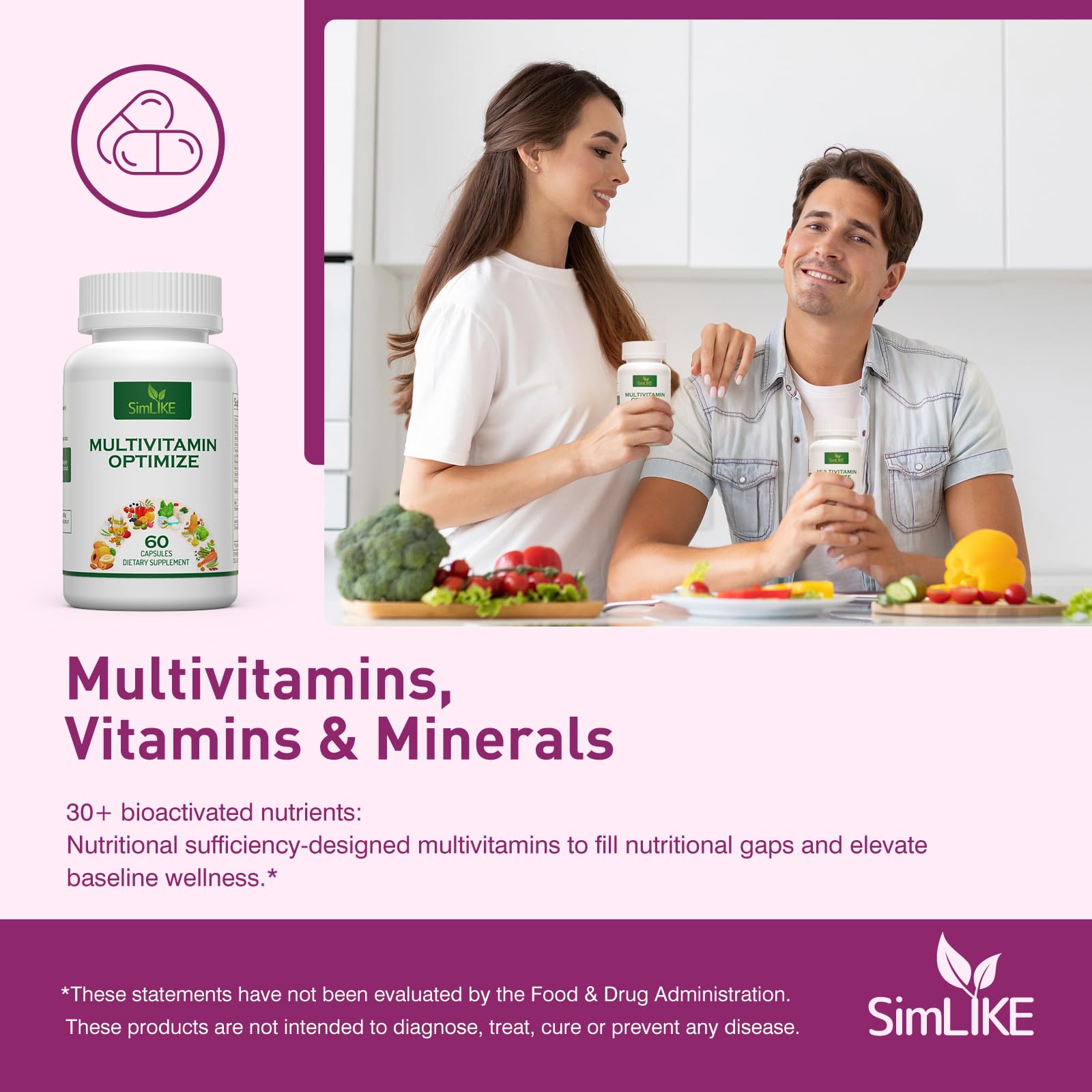 Methylated Multivitamin for Women, 30-in-1 Nutrients Formula with Inositol, CoQ10, Biotin, Zinc for Hair Health Support, Resveratrol, Vitamin C, Alpha Lipoic Acid for Skin Health Support, 60 Capsules Simlike uk supplements