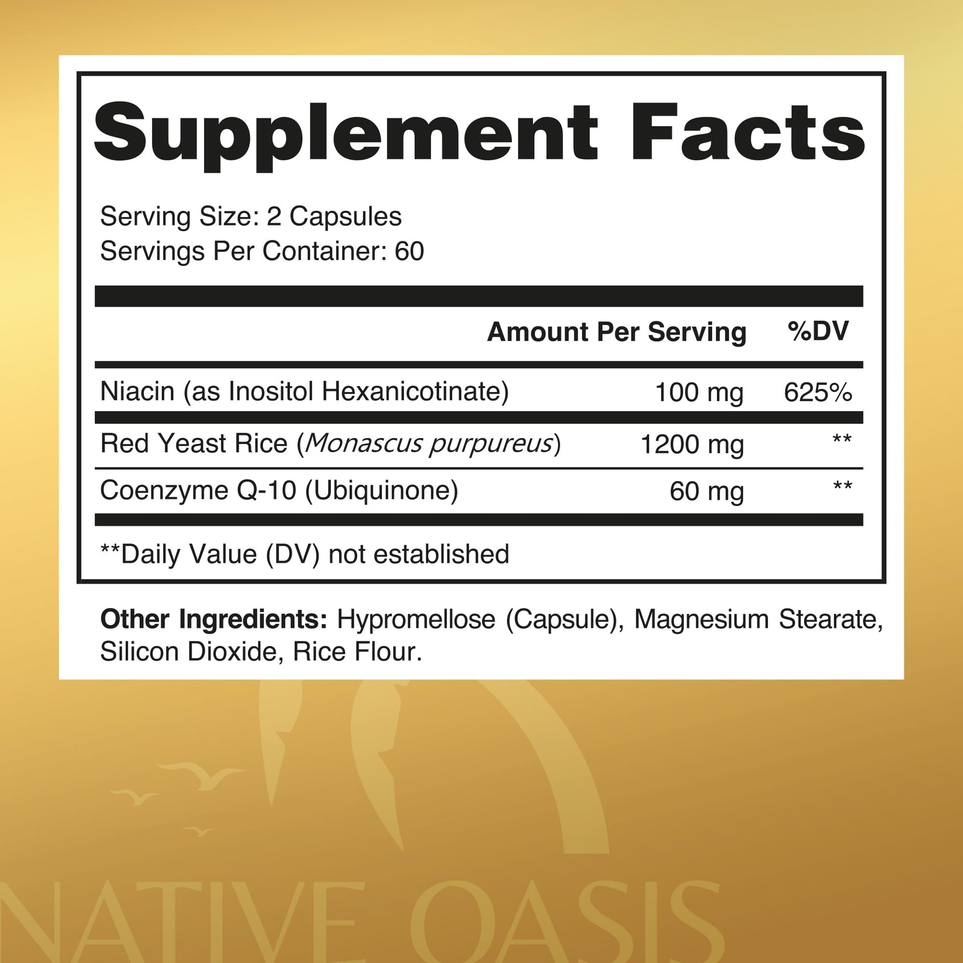 Native Oasis (2 Bottles) Red Yeast Rice 1,200 mg. Capsules Made with CoQ10 and Flush Native Oasis uk supplements