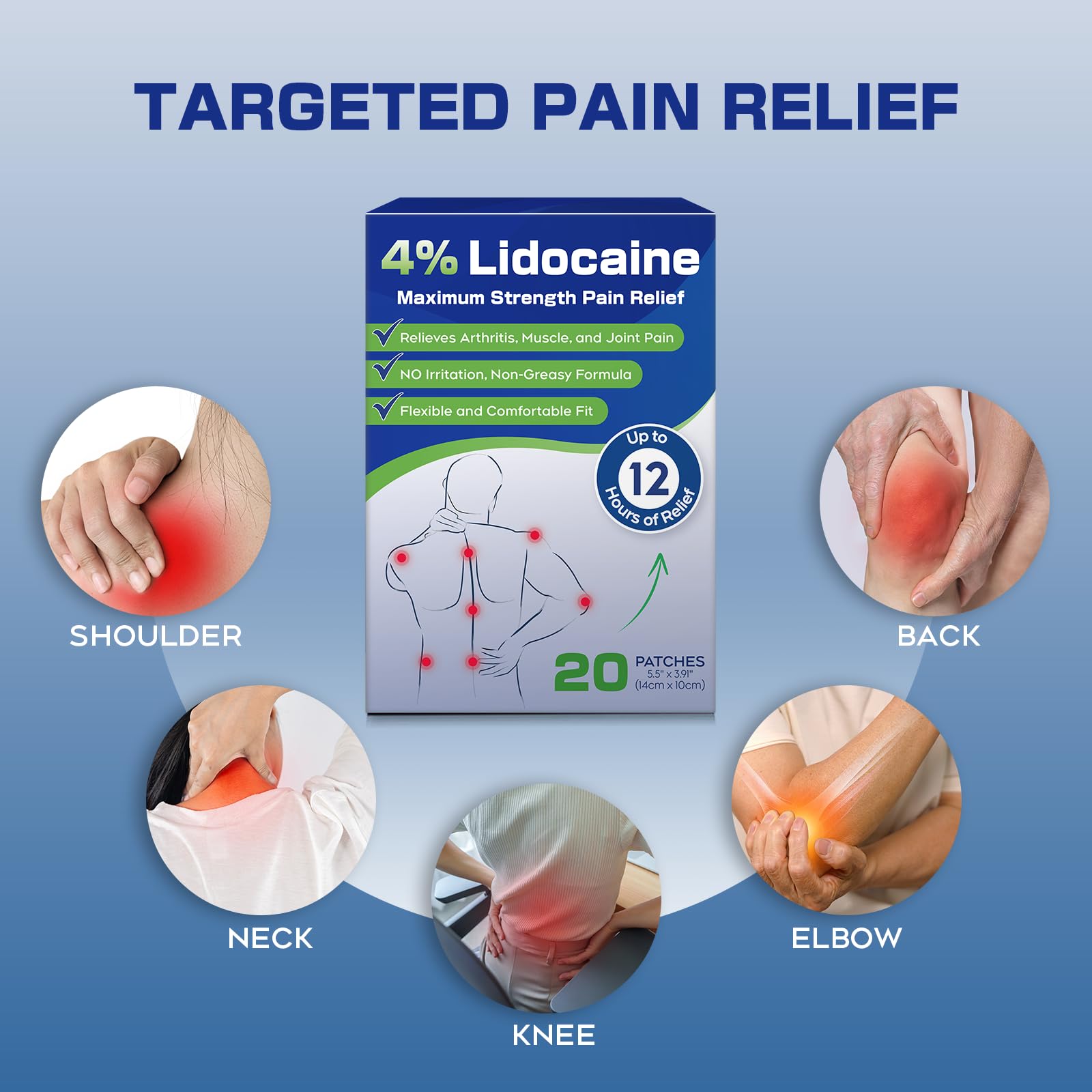Uposiut 4% Lidocaine Patches - 20 Count Maximum Strength Lidocaine Patches, 10 Packs of 2 Patches for Muscle Pain Relief in The Neck, Shoulders, Back, Knees, and Anks, 12 Hour Pain Relief-012345 Uposiut uk supplements