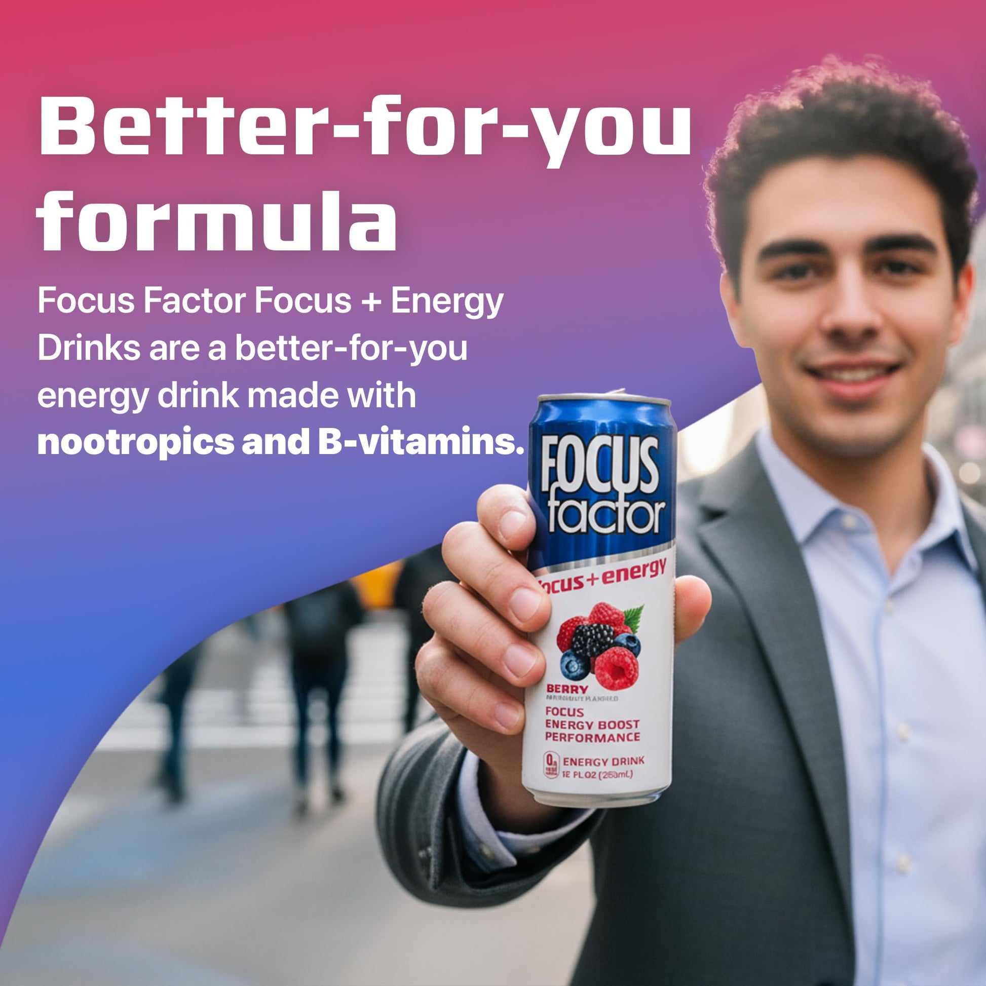 Focus Factor Energy Drink - 12 x 355ml Cans (Berry Flavour) - with Focus + Energy - Lightly Carbonated, Sugar Free, Low Calorie with Vitamin B6 & Vitamin B12 Focus Factor uk supplements