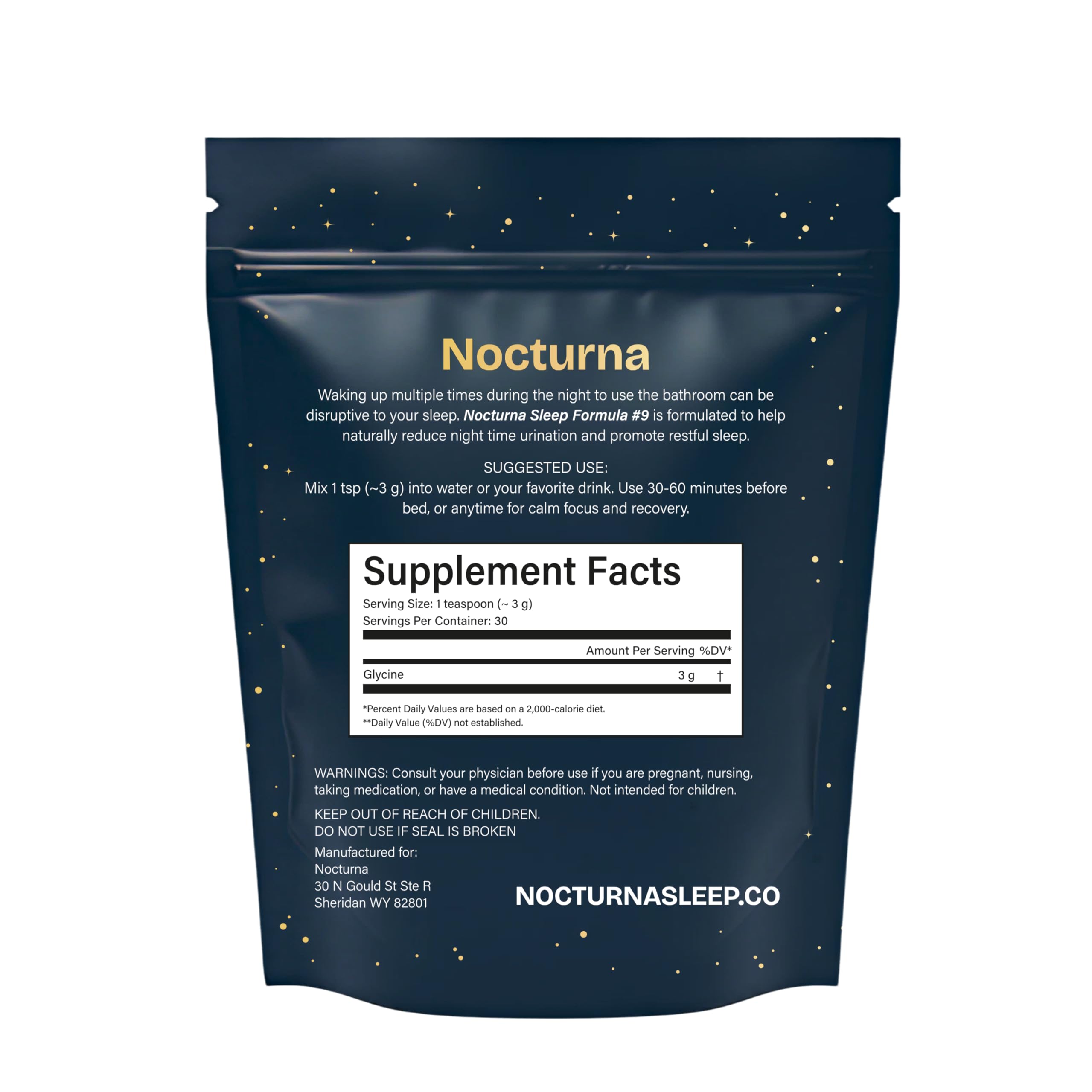 Nocturna Glycine Supplement – 100% Pure 3g Glycine Powder for Sleep, Calm & Recovery – USA Made Sleep Aid for Men & Women – Non-GMO & Completely Natural - 6.3Oz for 60 Servings Nocturna uk supplements