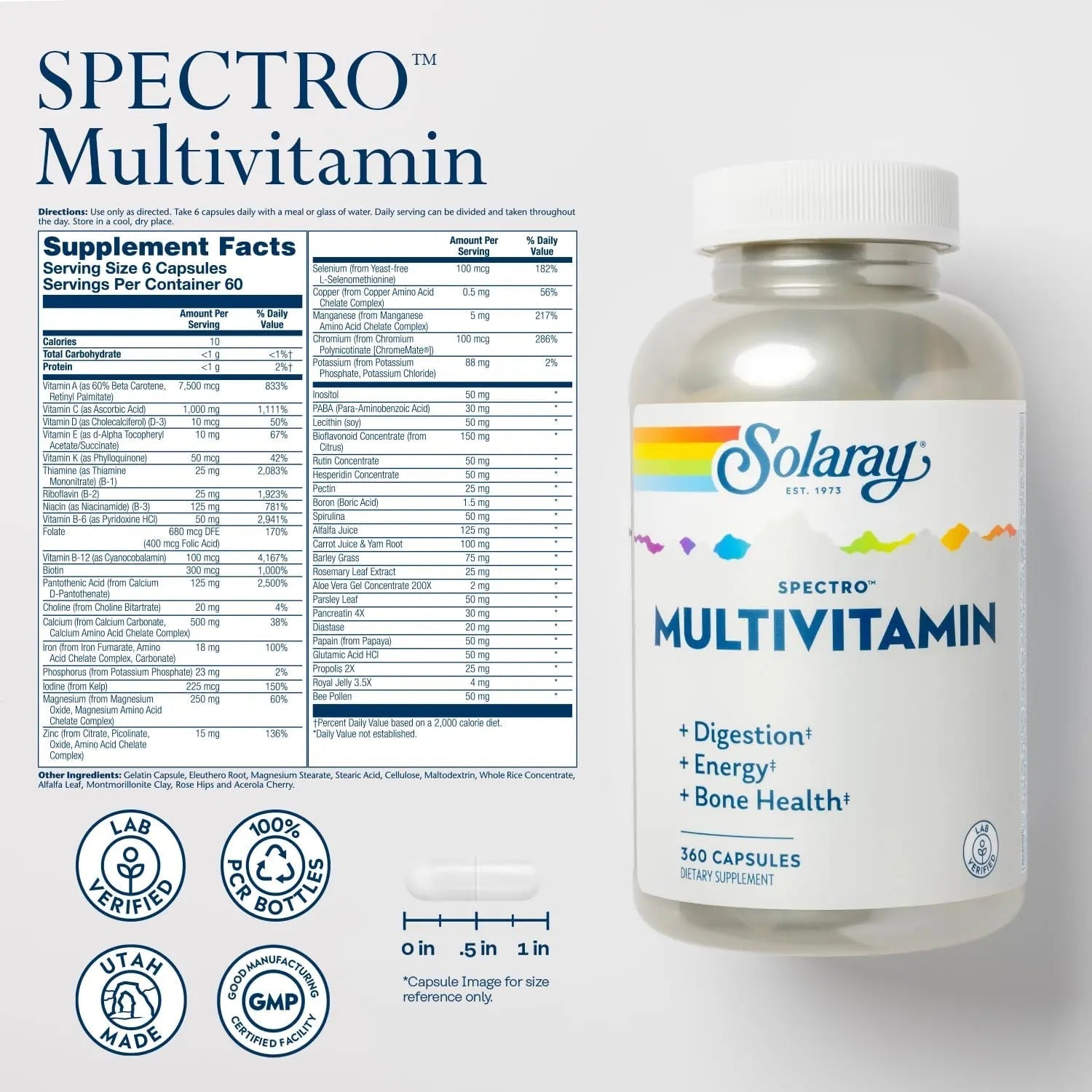 SOLARAY Spectro Multivitamin with Iron - Multi Vitamin with Calcium, Magnesium, Energizing Greens, Herbs & Digestive Enzymes SOLARAY uk supplements