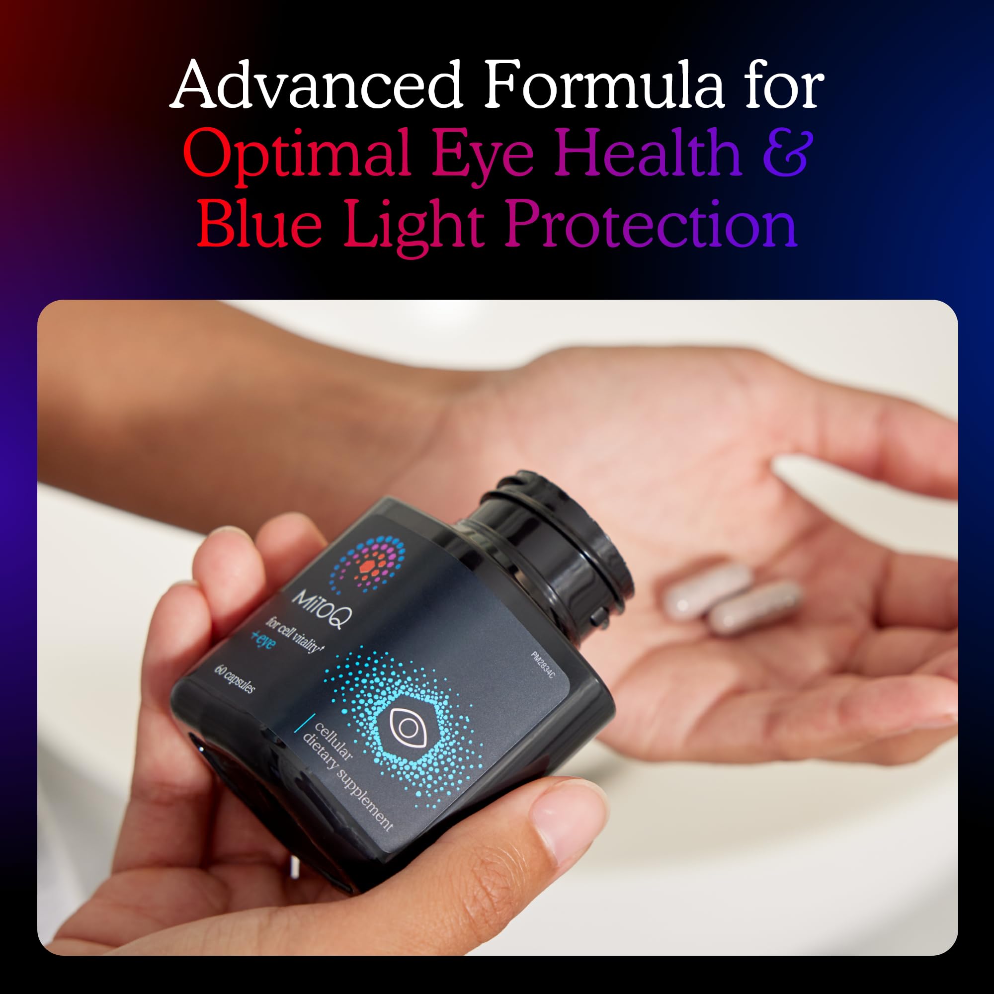 MitoQ +Eye – Eye Health Supplement with Lutein & Zeaxanthin (5:1 Ratio), Bilberry, Maritime Pine Bark, Zinc, Mitoquinol | Supports Macular Health, Visual Clarity & Blue Light Defense MitoQ uk supplements