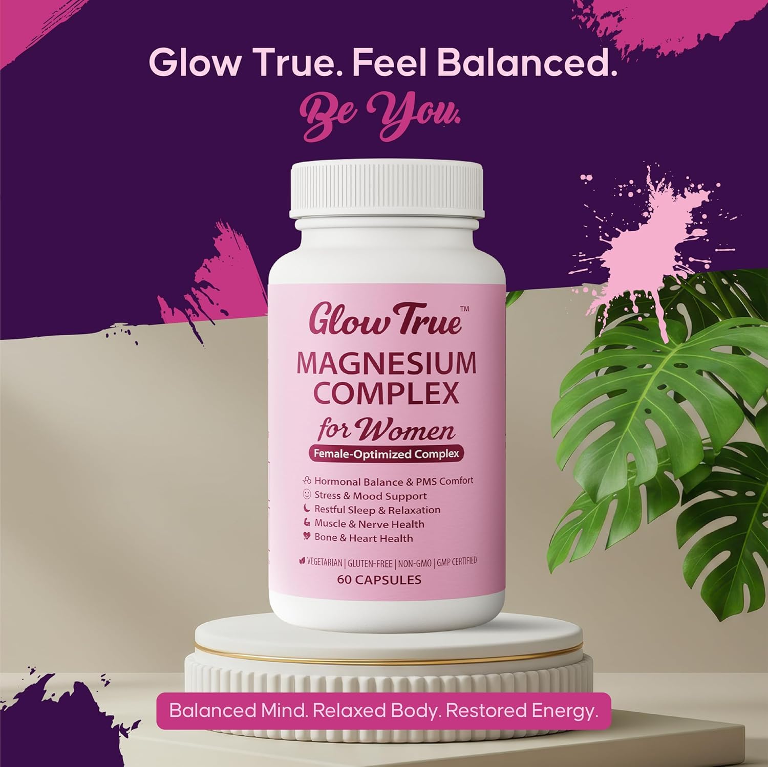 Magnesium Complex for Women – Spectrum 5-Form Magnesium Complex (500 mg), High Absorption Glycinate, Citrate, Oxide & Malate – Vegan, Non-GMO Supports Sleep, Energy, Hormone & Bone – 60 Capsules GlowTrue uk supplements