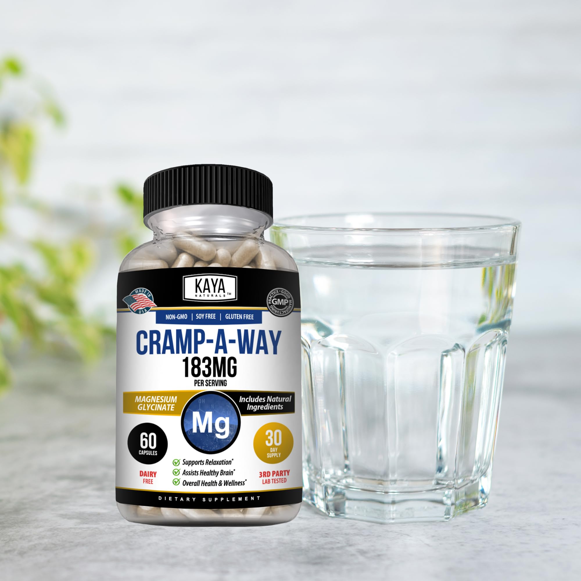 Kaya Naturals Cramp-A-Way Magnesium Glycinate 183mg (60 Count (Pack of 1) Kaya Naturals uk supplements