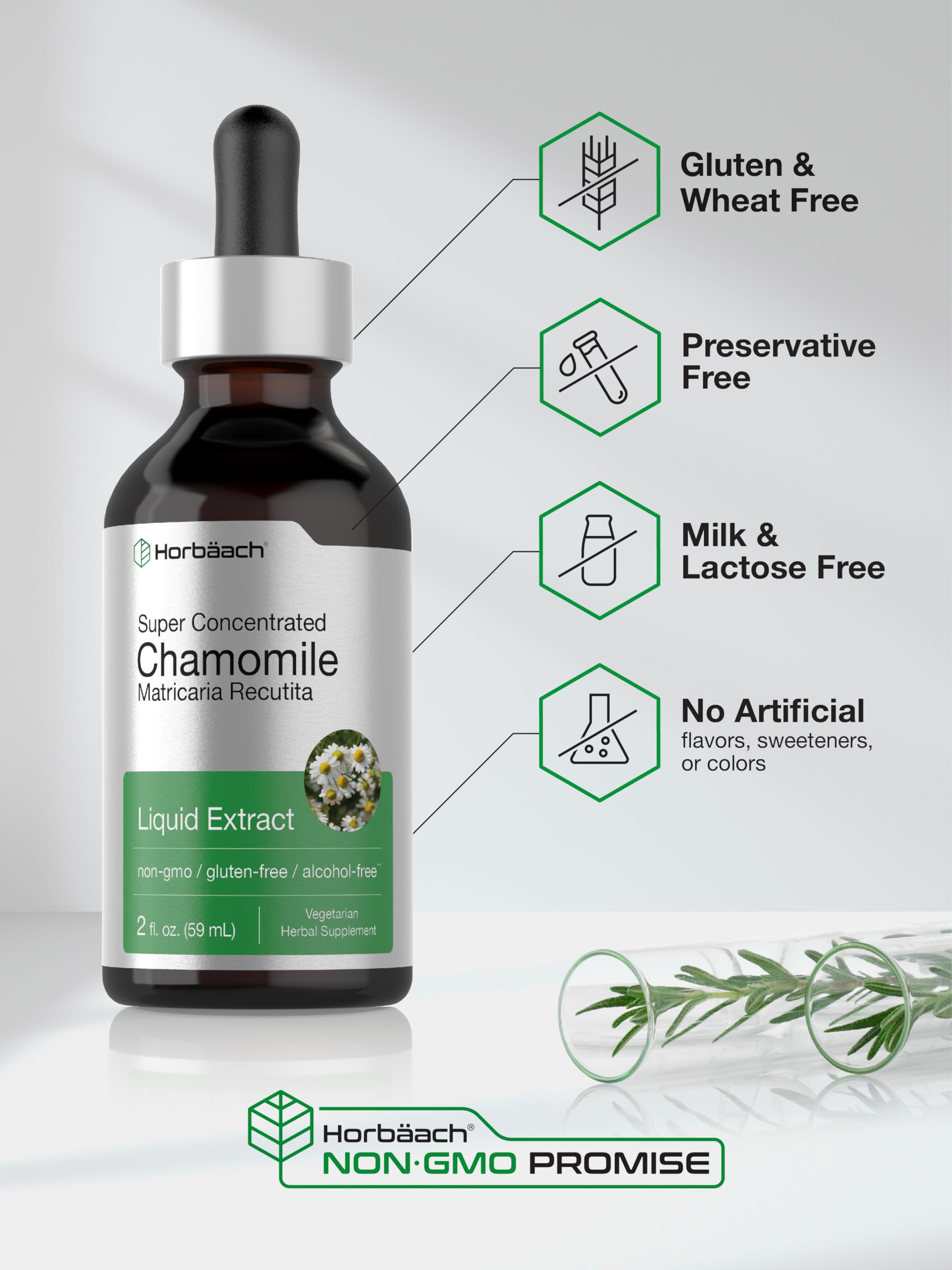 Chamomile Extract Liquid | 2 fl oz | Alcohol Free Supplement | Vegetarian, Non-GMO Horbäach uk supplements