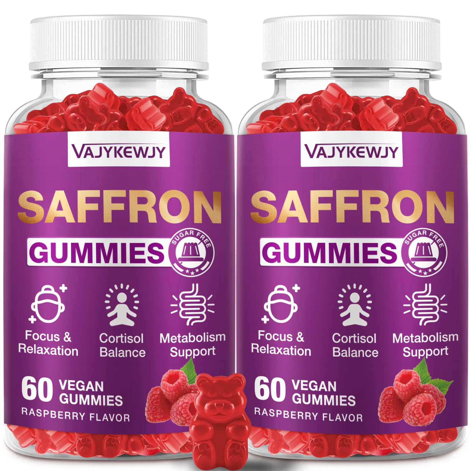VAJYKEWJY Saffron Gummies (88.5 mg) with Magnesium — Enhanced with St. John’s Wort, Rhodiola, Ashwagandha & Vitamins B6, B12, D3 for Mood & Focus Support — 120 Count VAJYKEWJY uk supplements