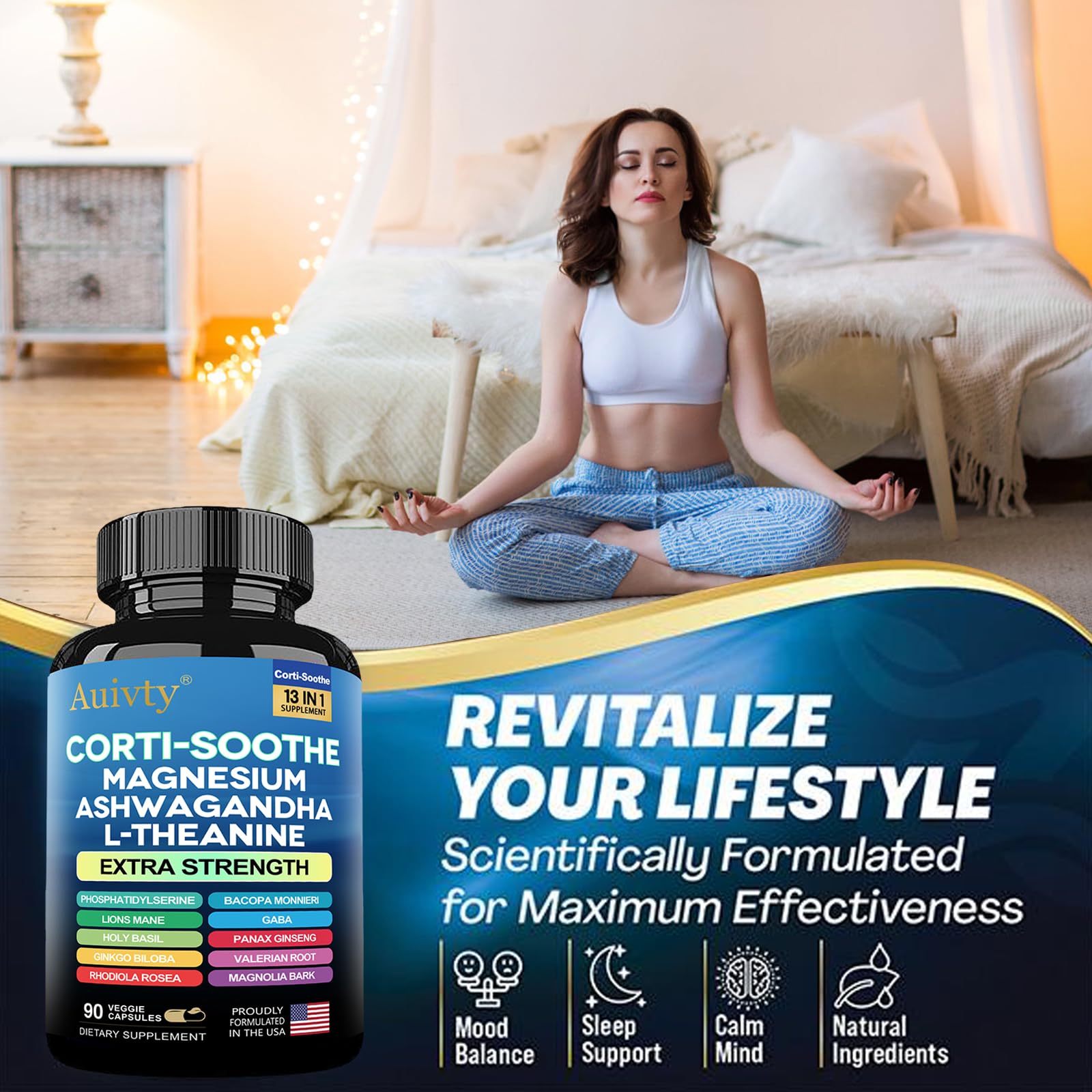 Auivty Cortisol Manager & Adrenal Support - Cortisol Reducer for Stress Relief, Calm & Sleep - 13-in-1 Adaptogen with Ashwagandha & Magnesium - 180 Capsules (2-Pack) Auivty uk supplements