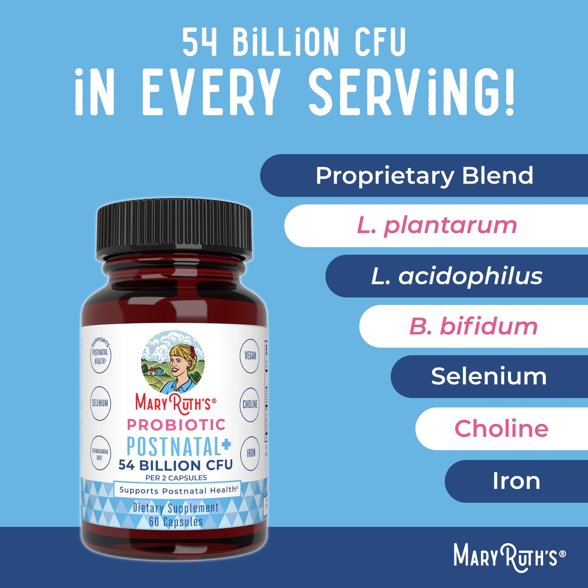 MaryRuth Organics Postnatal Probiotics for Breastfeeding Women | Nursing Probiotic Capsules with Vitamins | Minerals & Antioxidants | 54 Billion CFU | Non-GMO | Vegan | 30 Servings MARYRUTH'S uk supplements