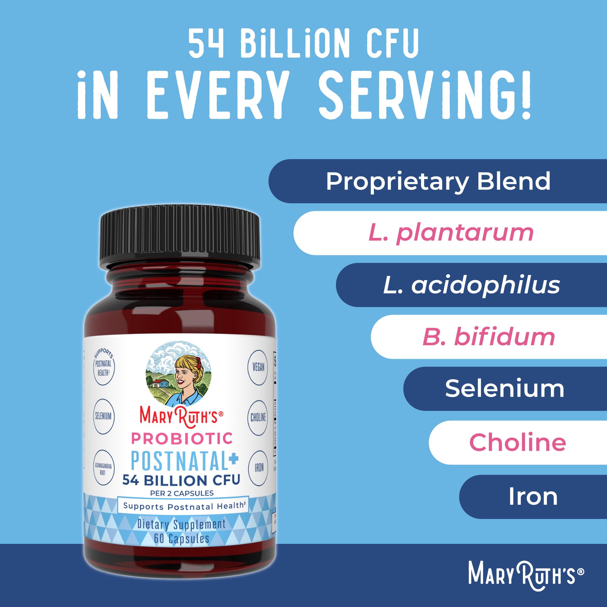 MaryRuth Organics Postnatal Probiotics for Breastfeeding Women | Nursing Probiotic Capsules with Vitamins | Minerals & Antioxidants | 54 Billion CFU | Non-GMO | Vegan | 30 Servings MARYRUTH'S uk supplements
