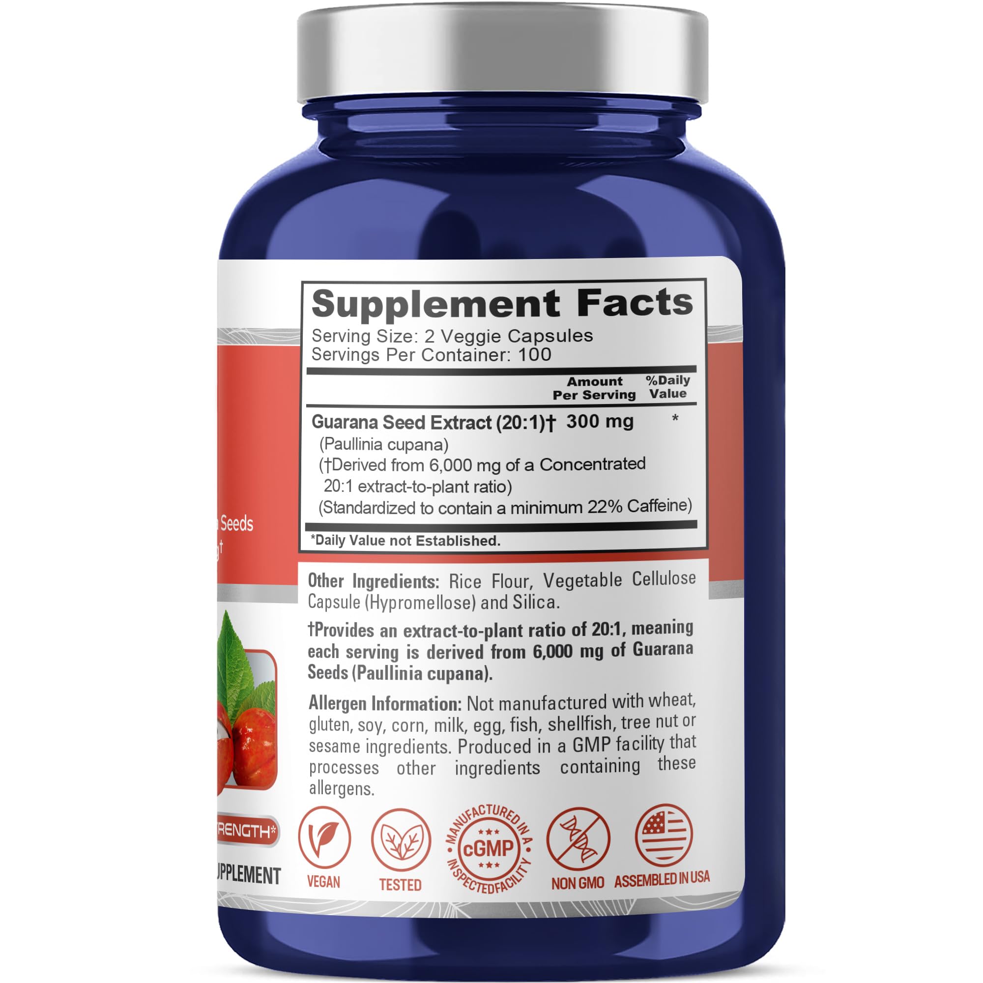 NusaPure Guarana Extract 20:1 Extract, 300 mg Equivalent to 6,000 mg per Veggie Caps 200 Count (Non-GMO, Vegan) NusaPure uk supplements