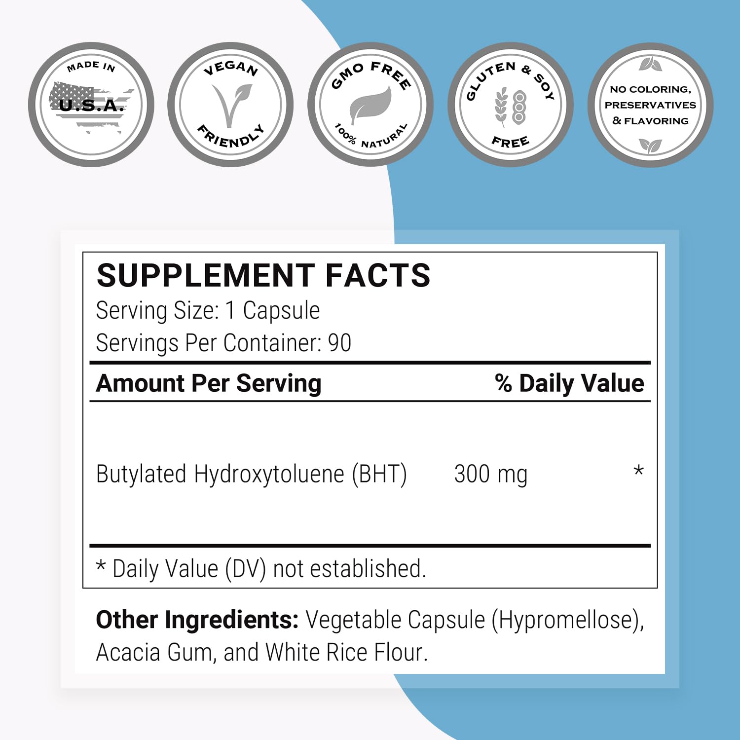Supersmart - BHT Supplement 300mg per Day - Butylated Hydroxytoluene | Non-GMO & Gluten Free - 90 Vegetarian Capsules Supersmart uk supplements