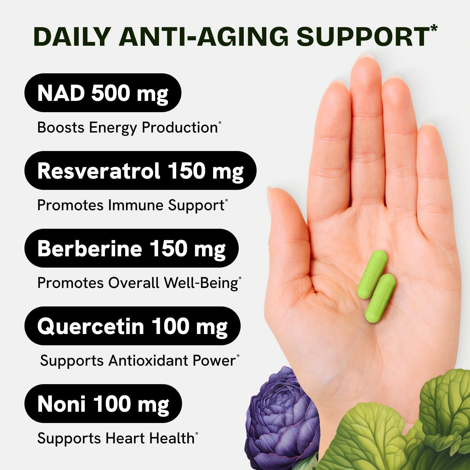 Liposomal NAD Supplement for Women w/Noni | 5-in-1 NAD Resveratrol Supplement w/Berberine & Quercetin | Pure NMN Powder Alternative | Supports Anti Aging & NAD+ Levels | 60 caps - 1 Pack Resurrected Health uk supplements