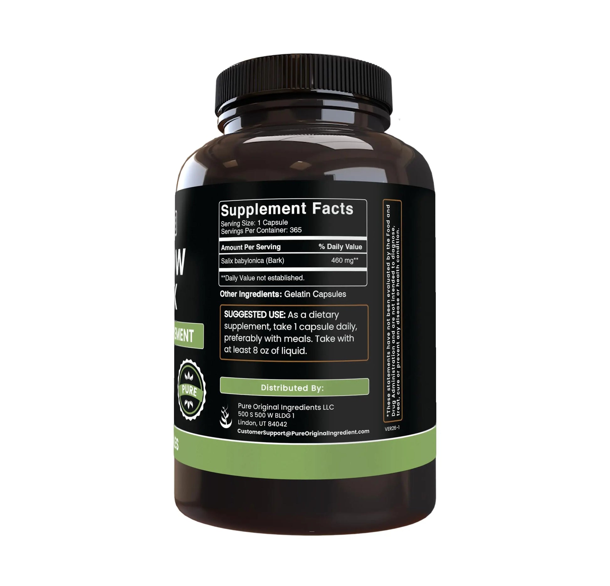PURE ORIGINAL INGREDIENTS Willow Bark Extract (365 Capsules) No Magnesium Or Rice Fillers, Always Pure, Lab Verified PURE ORIGINAL INGREDIENTS uk supplements
