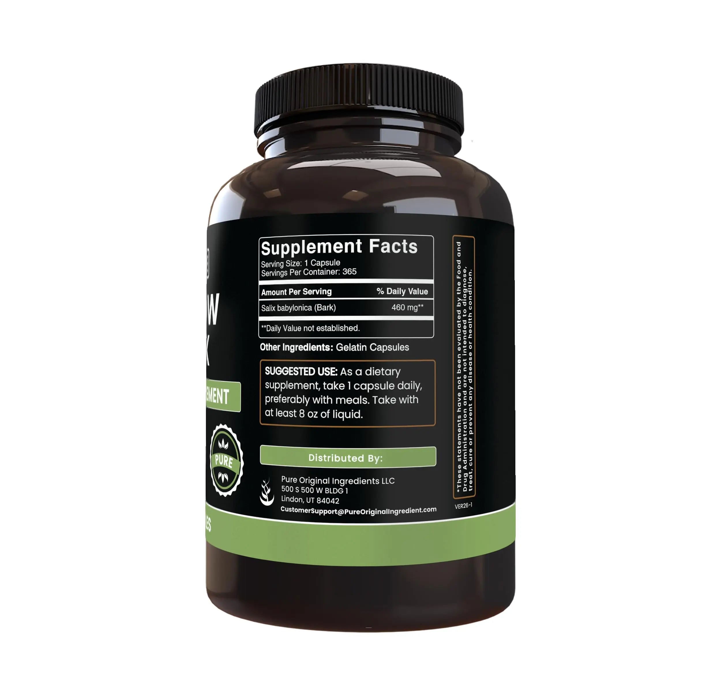 PURE ORIGINAL INGREDIENTS Willow Bark Extract (365 Capsules) No Magnesium Or Rice Fillers, Always Pure, Lab Verified PURE ORIGINAL INGREDIENTS uk supplements