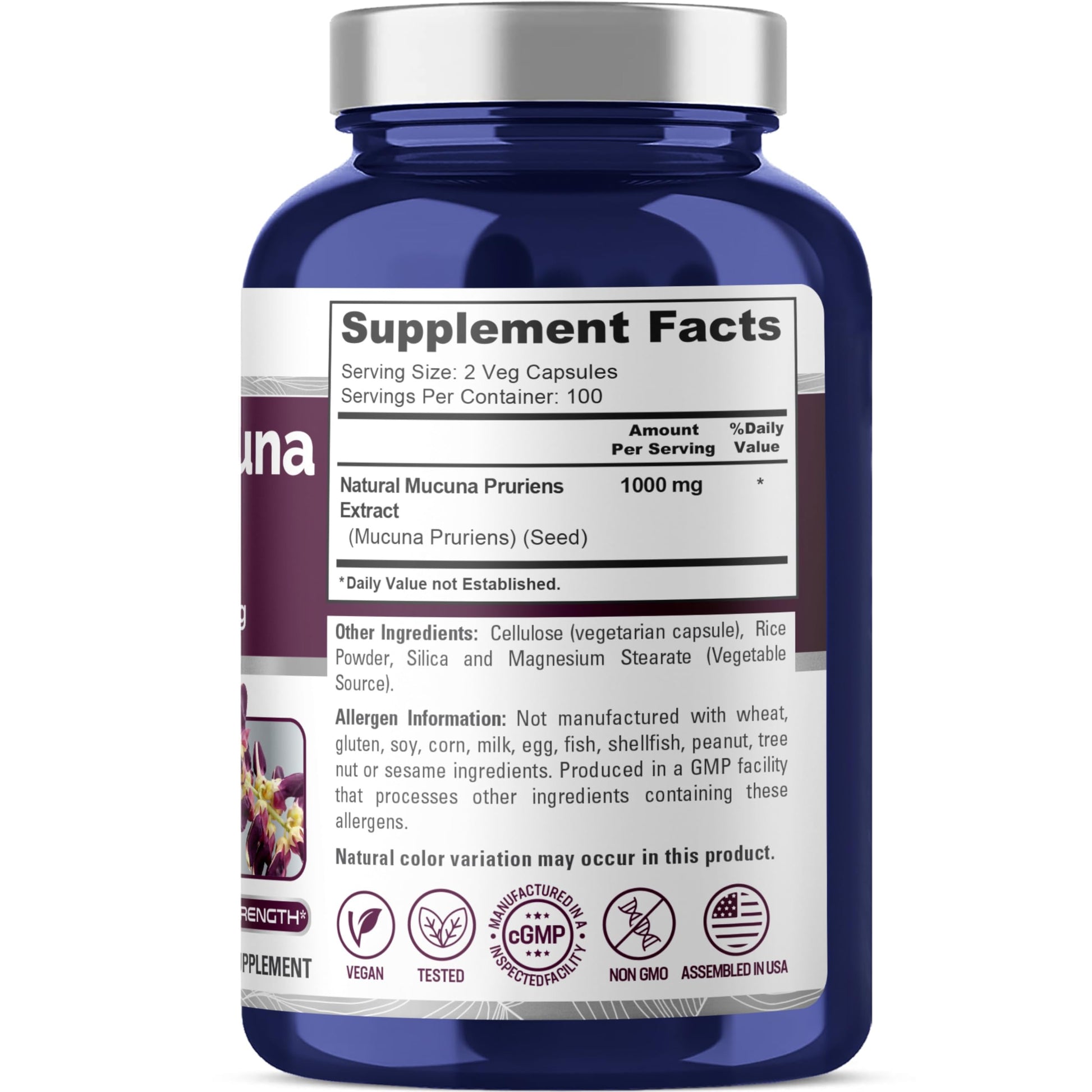 NusaPure Mucuna Pruriens 1000mg 200 Veggie Caps (Non-GMO, 100% Vegetarian, Vegan) NusaPure uk supplements