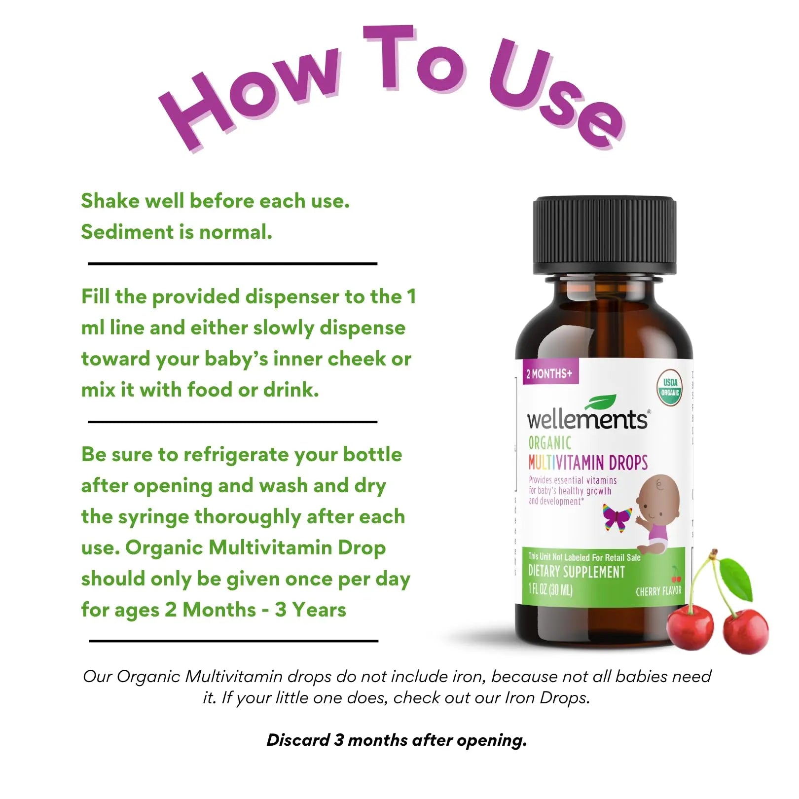 Wellements Organic Baby Multivitamin Drops (1 Fl Oz) - Cherry Flavor Liquid Multivitamins for Infants & Toddlers (2 Months+) Wellements uk supplements