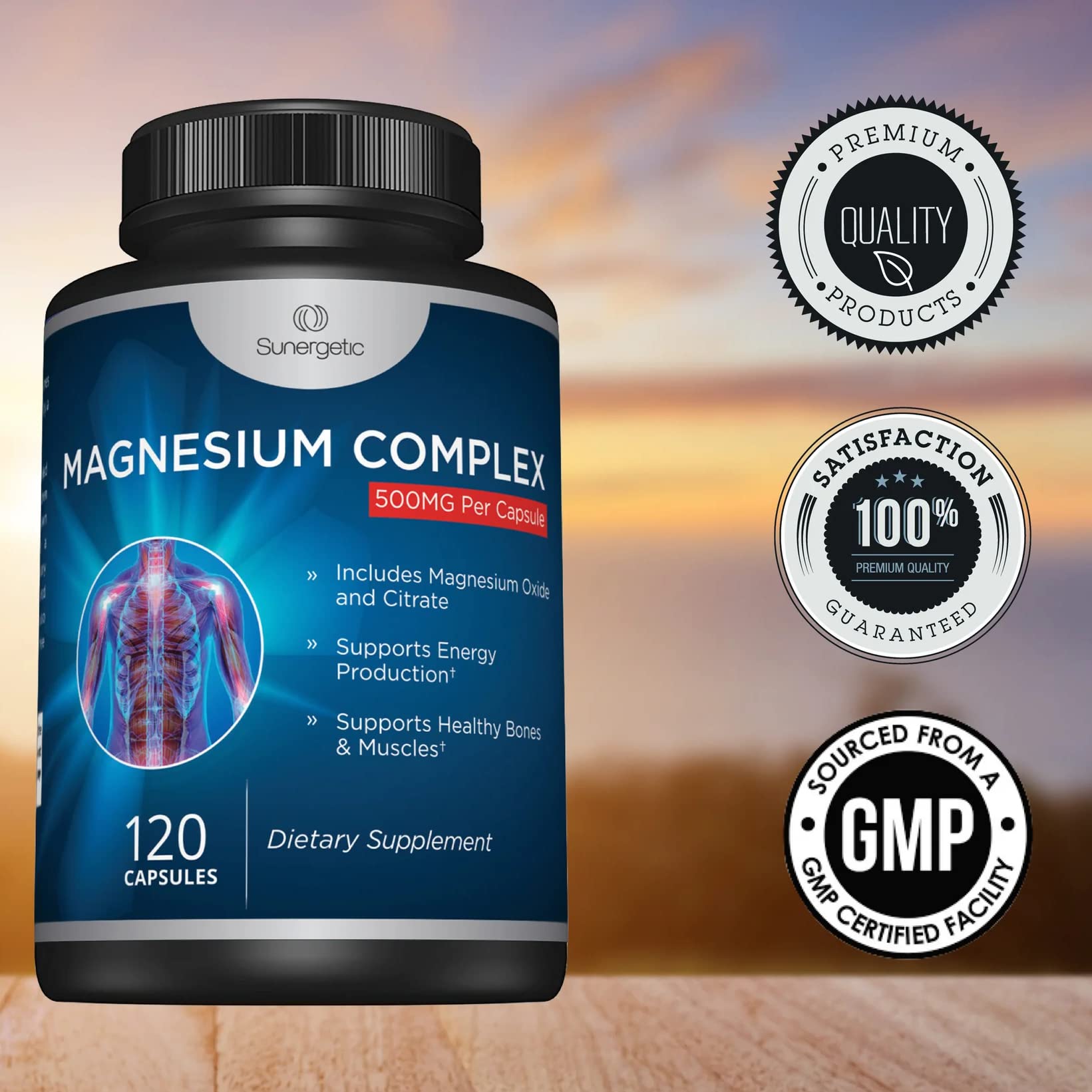 Premium Magnesium Citrate Capsules – Powerful 500mg Magnesium Oxide & Citrate Supplement – Helps Support Healthy Bones, Muscles, Teeth, Energy & Relaxation – 120 Vegetable Capsules Sunergetic uk supplements