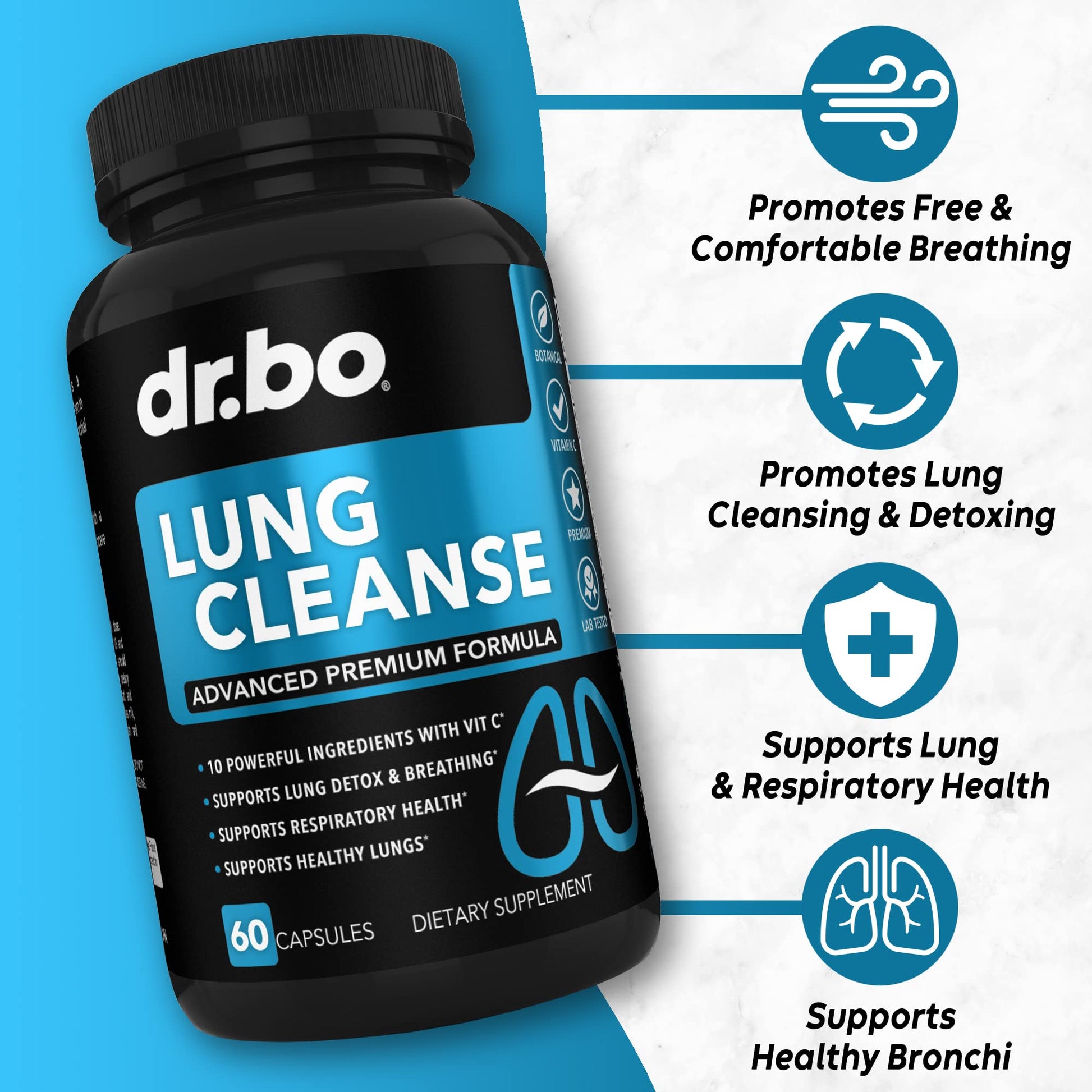 Lung Cleanse Support Supplement - Respiratory Supplements to Quit & Stop Smoking Aids - Herbal Detox for Lungs & Bronchial Health - Smokers Cleanser Breathe Aid for Mucus Clear Relief - 60 Capsules DR. BO uk supplements