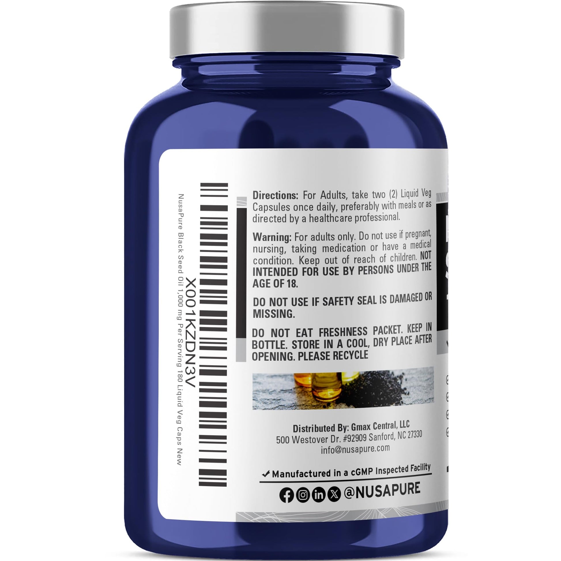 NusaPure Black Seed Oil 1,000 mg per Serving 180 Softgel Capsules (Non-GMO, Vegetarian & Vegan) Cold-Pressed Virgin Nigella Sativa. Hexane Free NusaPure uk supplements