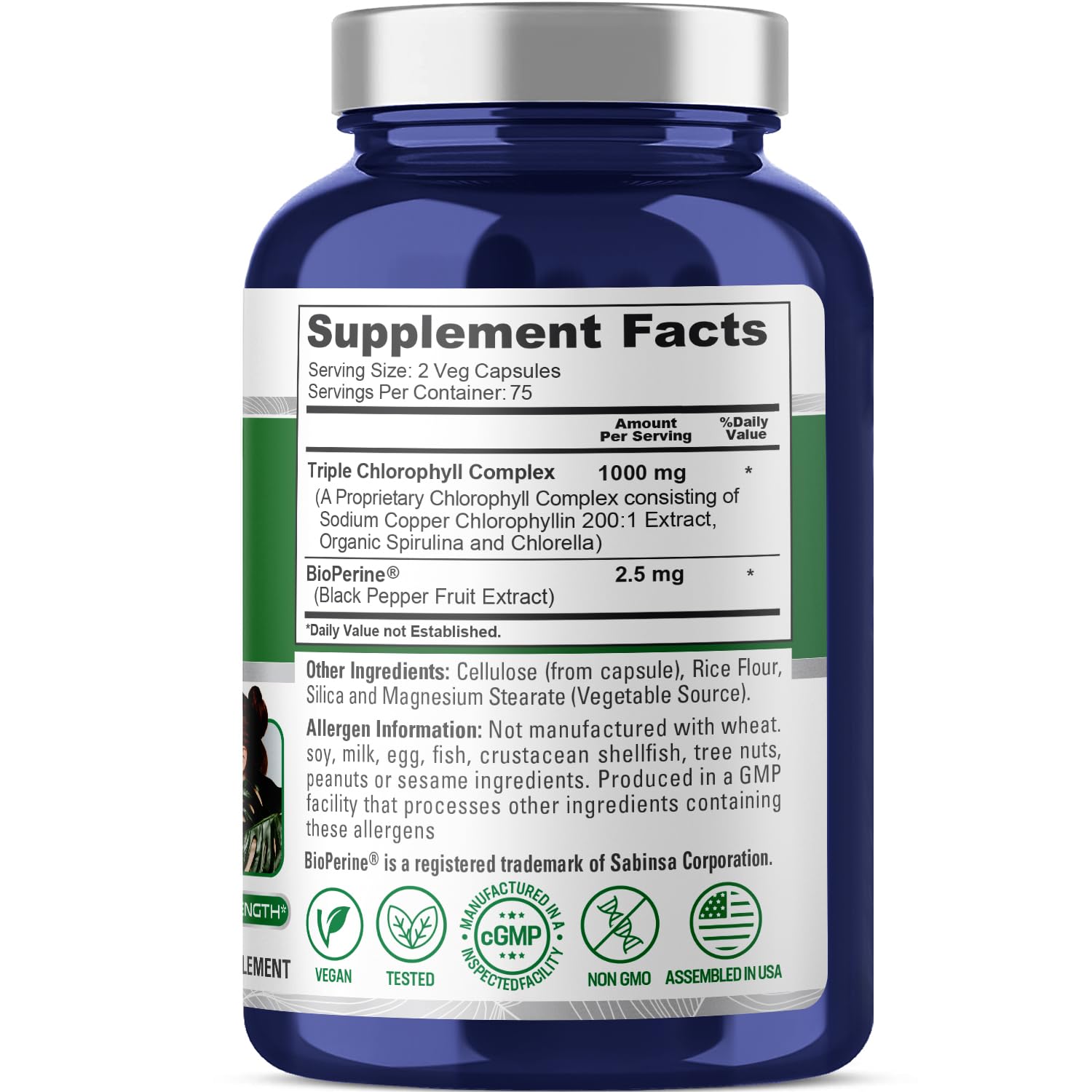 NusaPure High Absorption Triple Chlorophyll 1000 mg 150 Veg Caps Suitable for Vegetarians and Vegans, Non-GMO NusaPure uk supplements