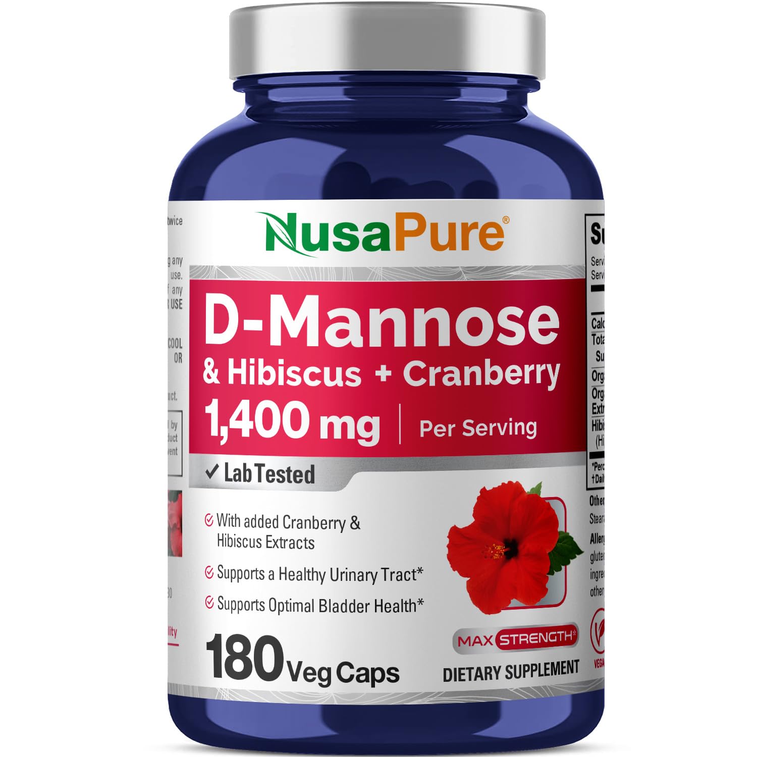 NusaPure D-Mannose Complex 1400 mg (with Hibiscus and Cranberry) - 180 Veggie Caps Non-GMO & Vegan NusaPure uk supplements
