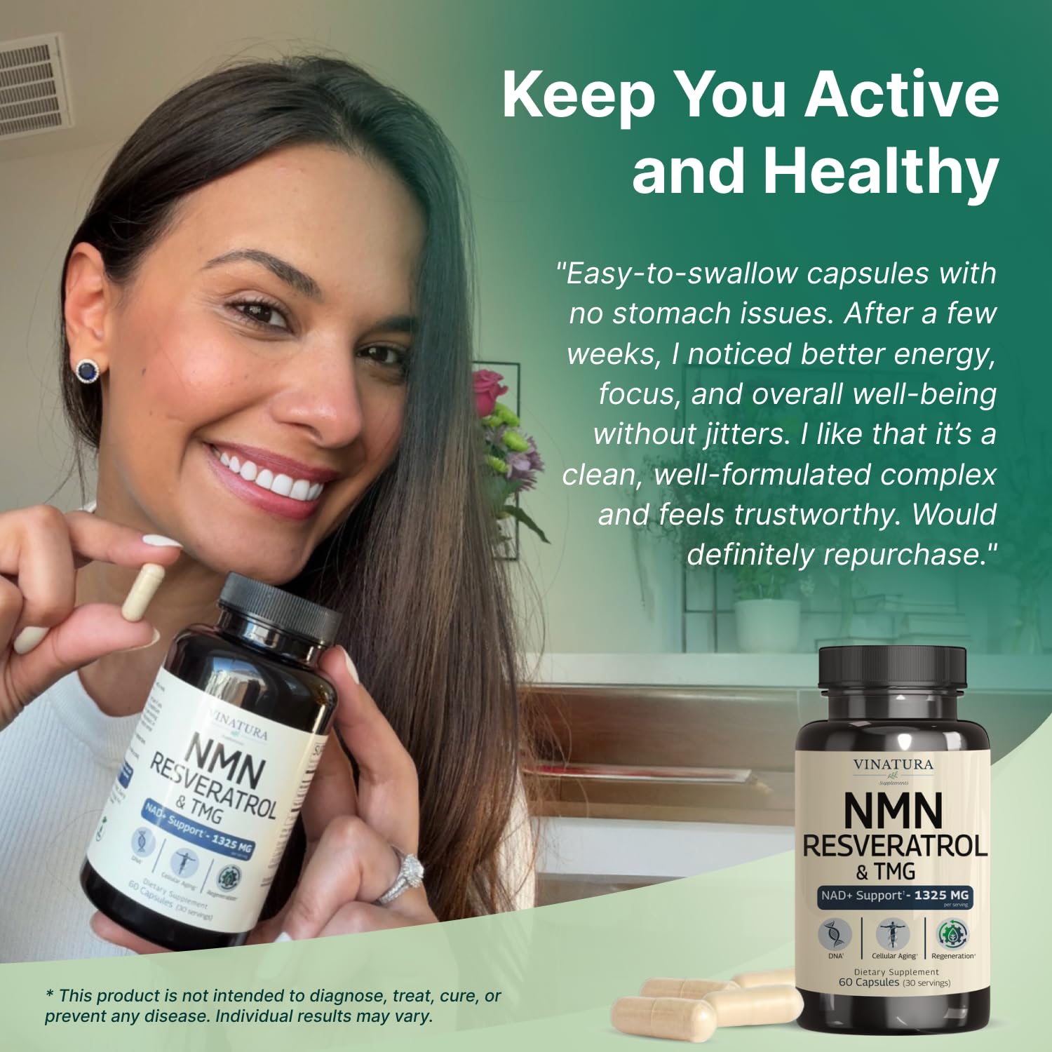 VINATURA NMN Complex Supplement 1325MG - NMN 1000mg with Resveratrol and TMG, Support NAD+, 60 Capsules VINATURA uk supplements