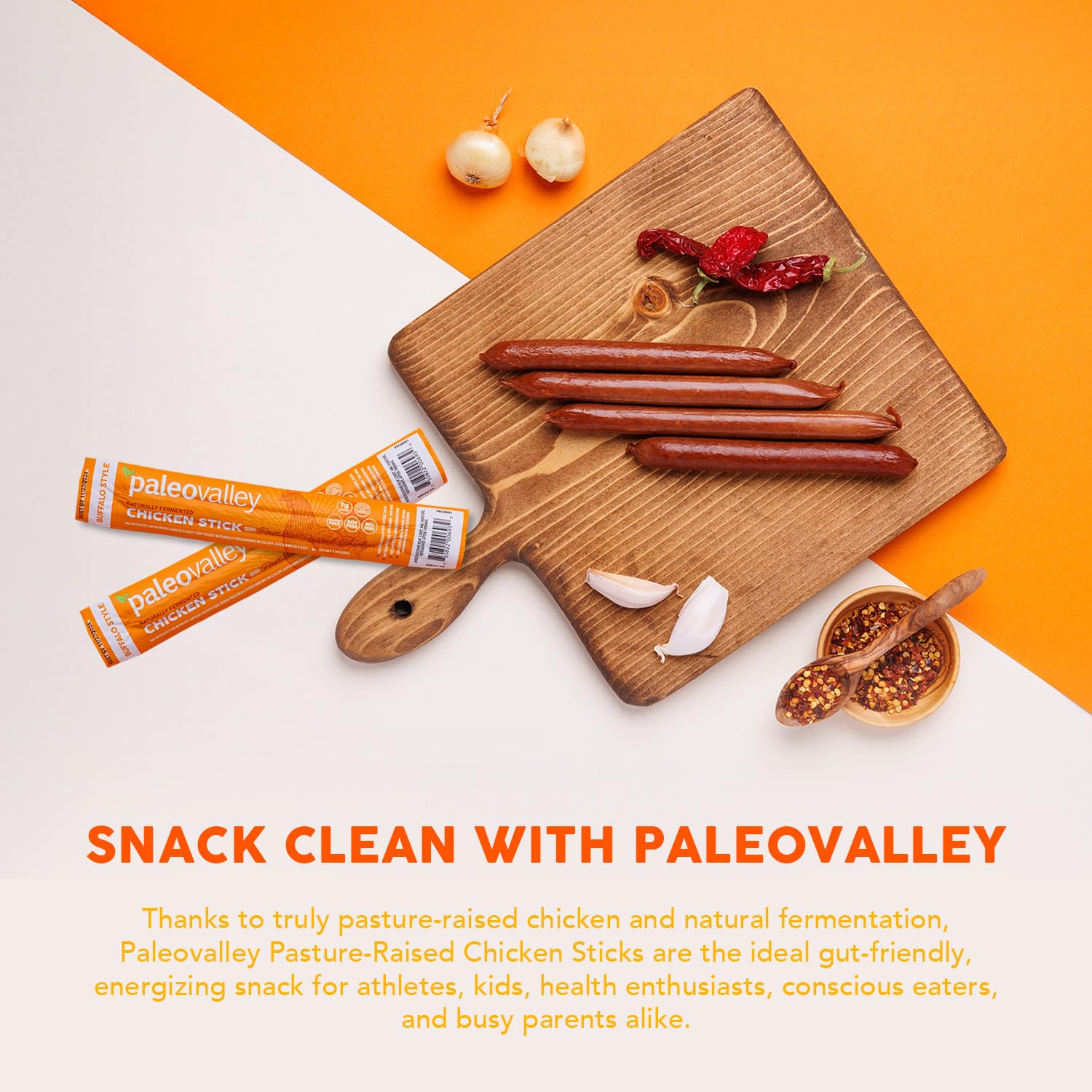 Paleovalley Pasture-Raised Chicken Sticks – 10 Pack – 7g Protein per Stick – Keto-Friendly, Paleo, Gluten-Free, Nitrate-Free – On-the-Go Snack (10 Pack, Buffalo) Paleovalley uk supplements