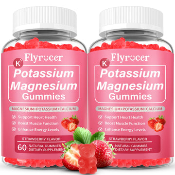 2 Pack Potassium Magnesium Gummies for Men & Women, Potassium Magnesium Supplement for Leg Cramps, Muscle Health, & Electrolyte Balance, Strawberry Flavor, 120 Gummies Flyrocer uk supplements